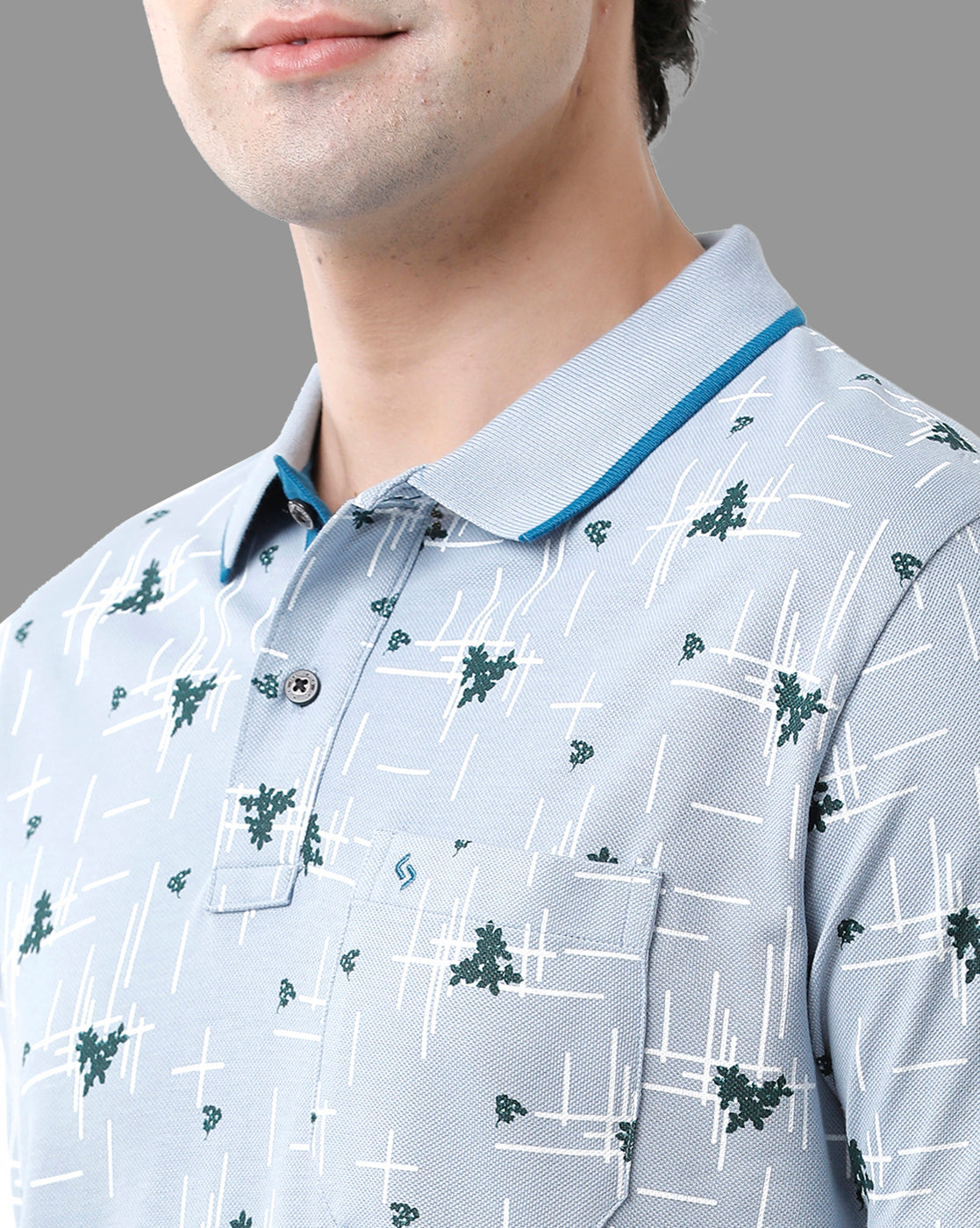 Classic Polo Mens Cotton Half Sleeve Printed Slim Fit Polo Neck Light Blue Color T-Shirt | Beau - 172 B