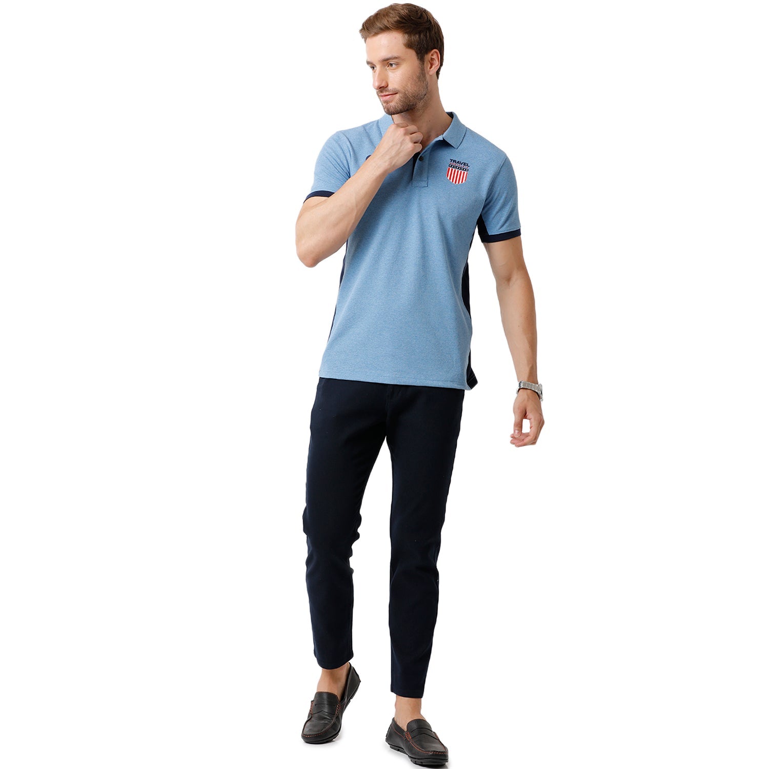 Mens Blue Color Half Sleeve Polo Neck Graphic T Shirt - PRM - 681 A SF P T-shirt Classic Polo 