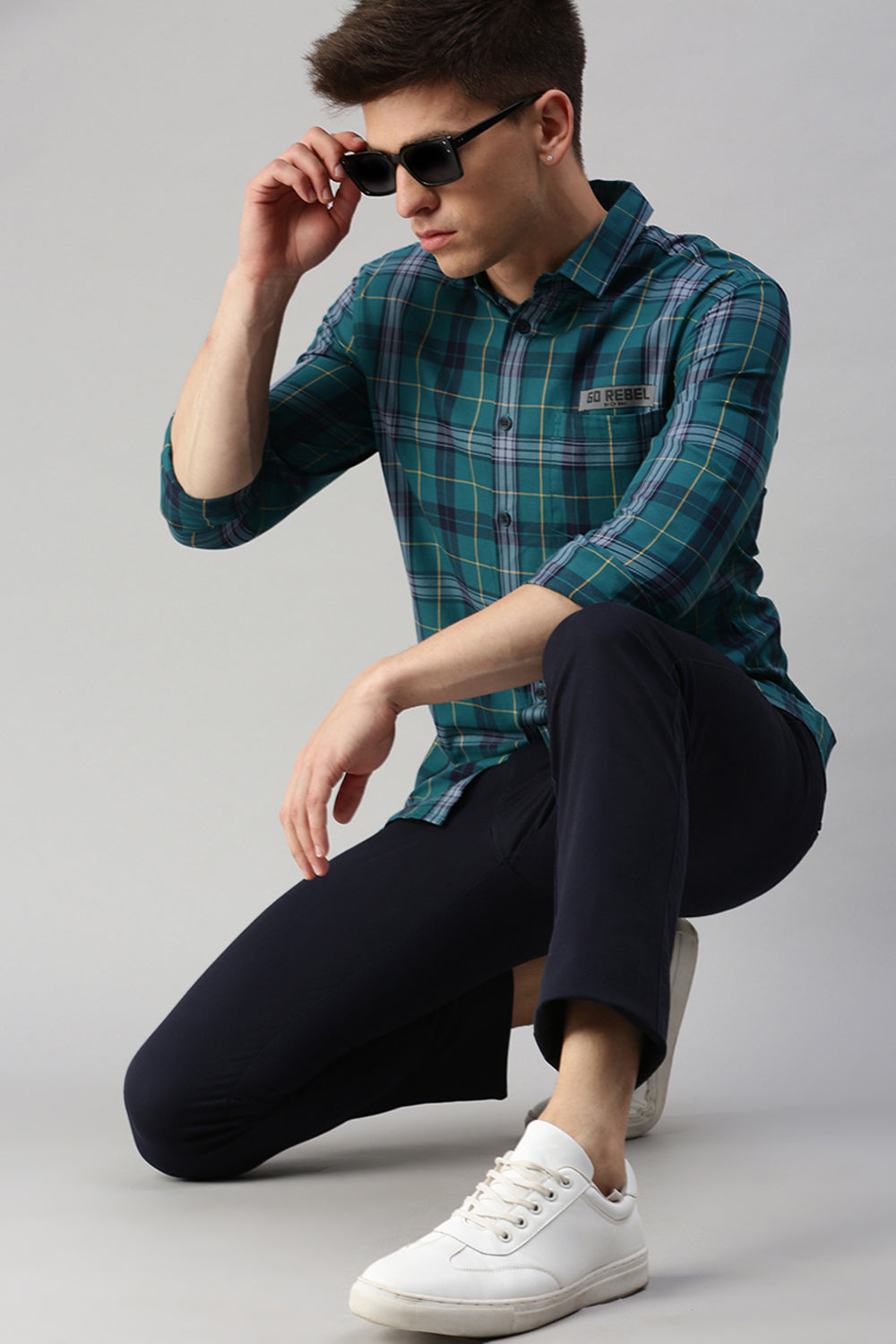 CP BRO Men's Cotton Full Sleeve Checked Slim Fit Collar Neck Green Color Woven Shirt | Sbo1-25 A
