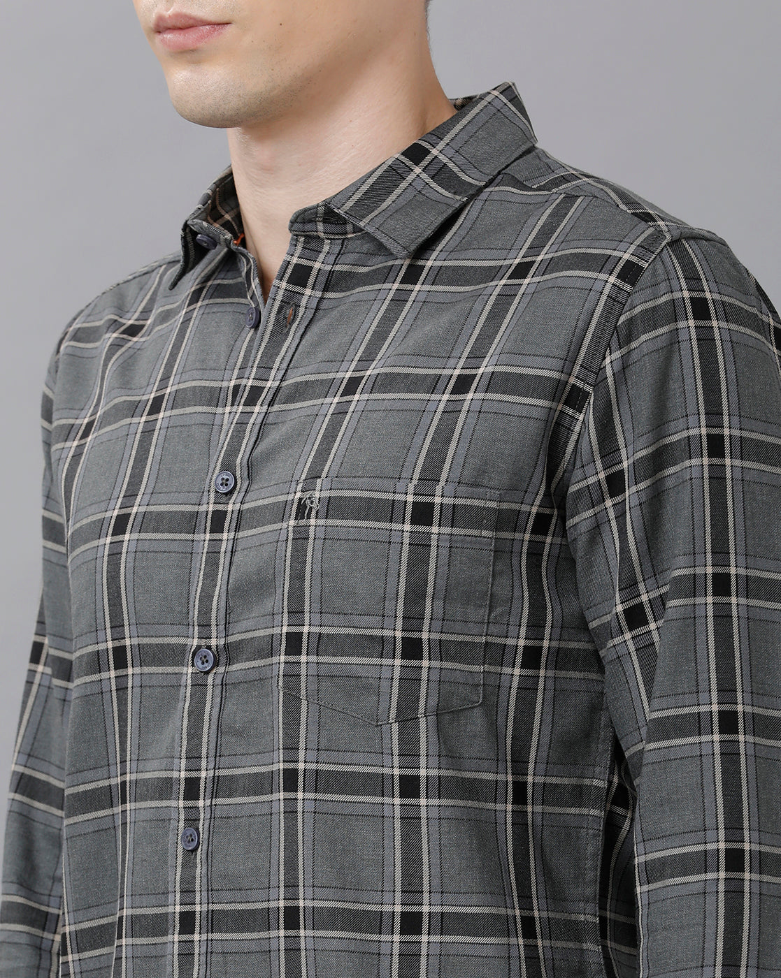 CP BRO Men's Cotton Checked Full Sleeve Slim Fit Polo Neck Grey Color Shirt | Sbn1 59 A