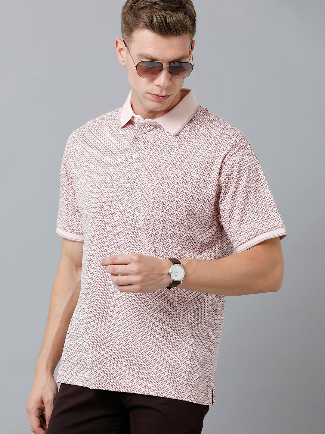 Classic Polo Men's Cotton Half Sleeve Printed Authentic Fit Polo Neck Beige Color T-Shirt | Carve Polo - 03 A