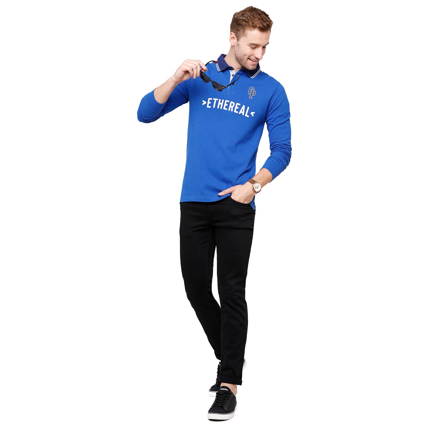 Classic Polo Men's Blue Graphic Polo Full Sleeve Slim Fit T-Shirt - Verno- 254 B T-shirt Classic Polo 