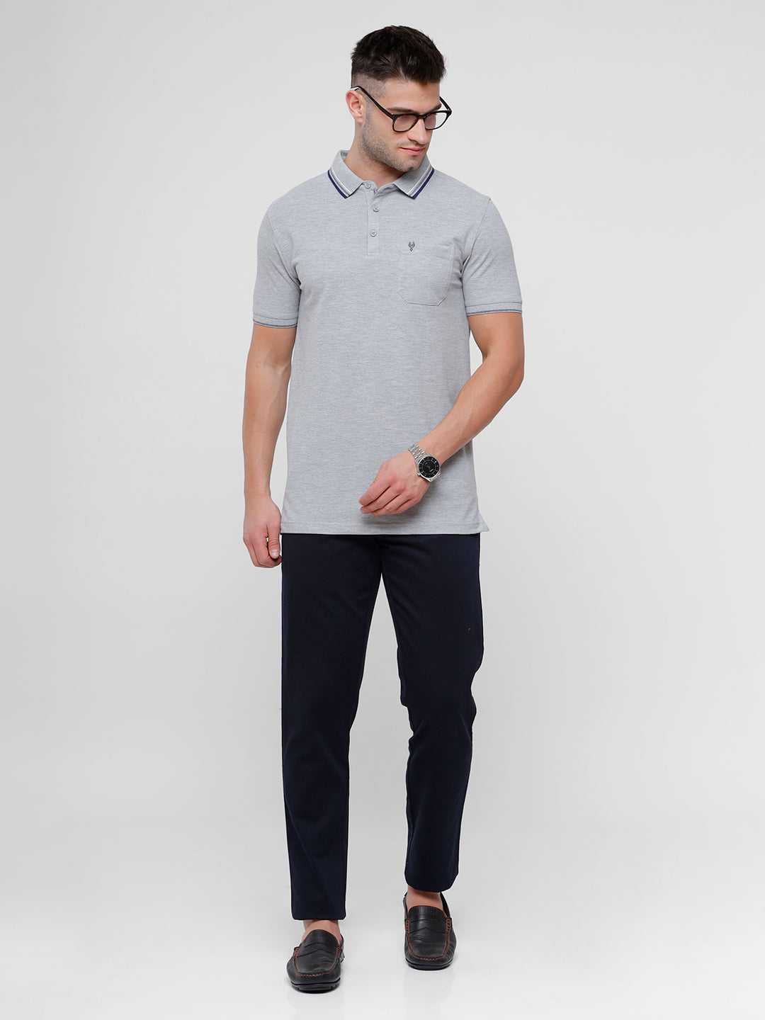 Classic Polo Mens Solid Slim Fit Navy Blue Trousers - EROS Navy