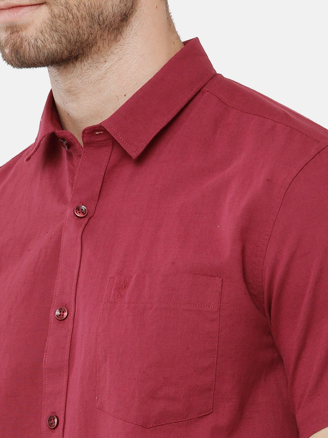 Classic Polo Mens Solid Milano Fit Half Sleeve Maroon Color Woven Shirt - Mica Maroon HS