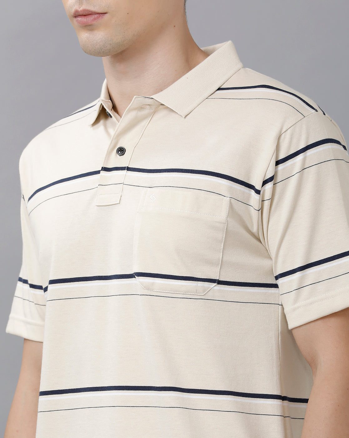 Classic Polo Mens Cotton Blend Striped Half Sleeve Authentic Fit Polo Neck White Color T-Shirt | Avon 492 A