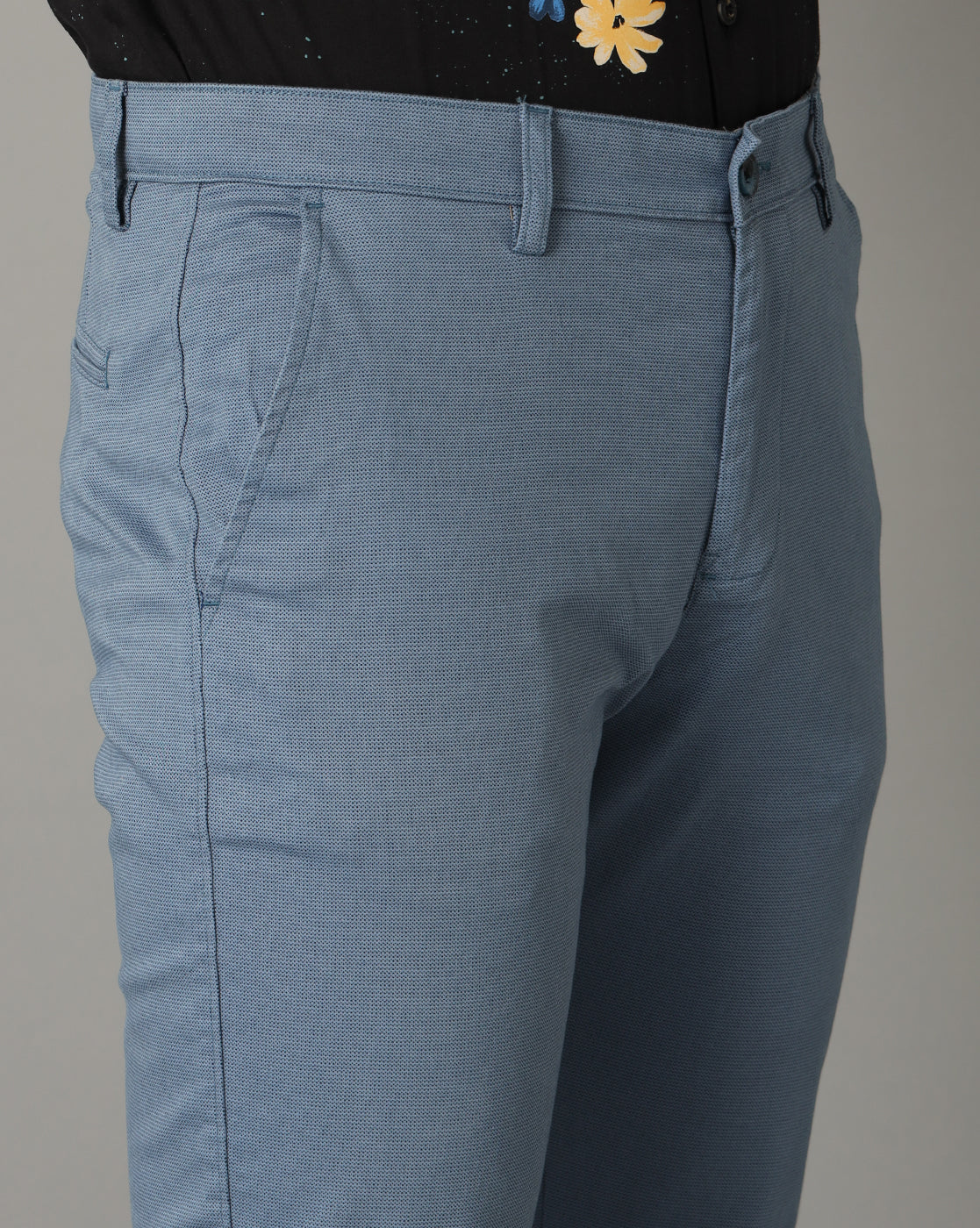 Classic Polo Men's 100% Cotton Moderate Fit Solid Blue Color Trouser | TO1-34 C-BLU