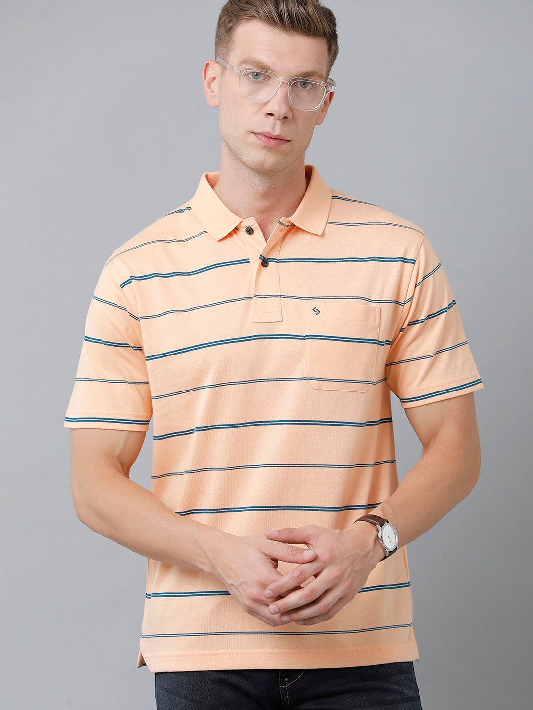 Classic Polo Men's Cotton Blend Half Sleeve Striped Authentic Fit Polo Neck Orange Color T-Shirt | Avon - 516 A