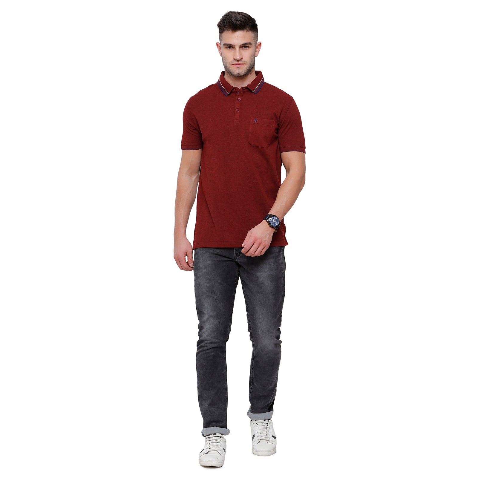 Classic polo Men's Maroon Red Melange Polo Half Sleeve Slim Fit T-Shirt - Toza-Red Mel T-shirt Classic Polo 