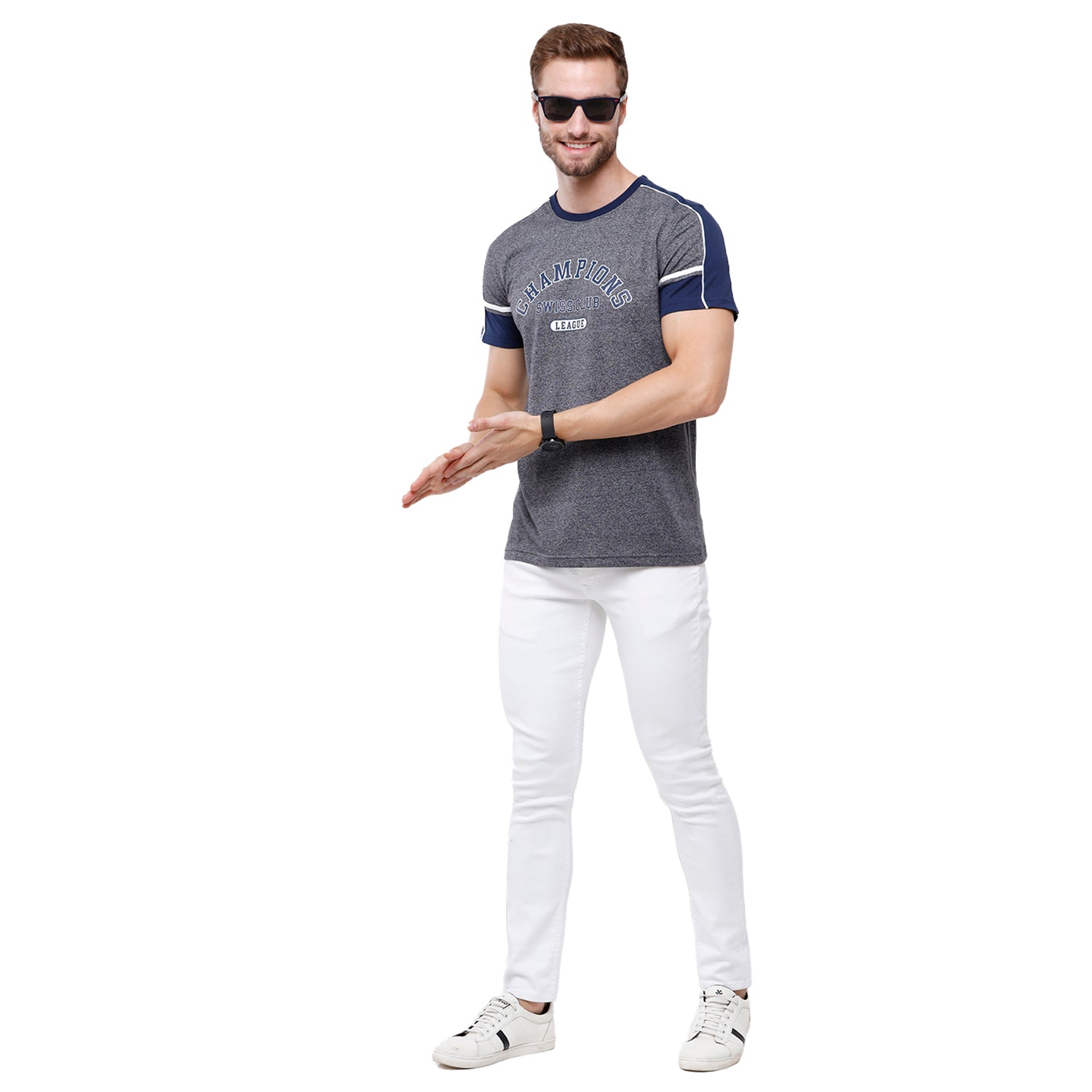 Swiss Club Mens Grey Chest Print Slim Fit Half Sleeve Round Neck T-Shirt (CUB - 48 B SF C) T-shirt Swiss Club 