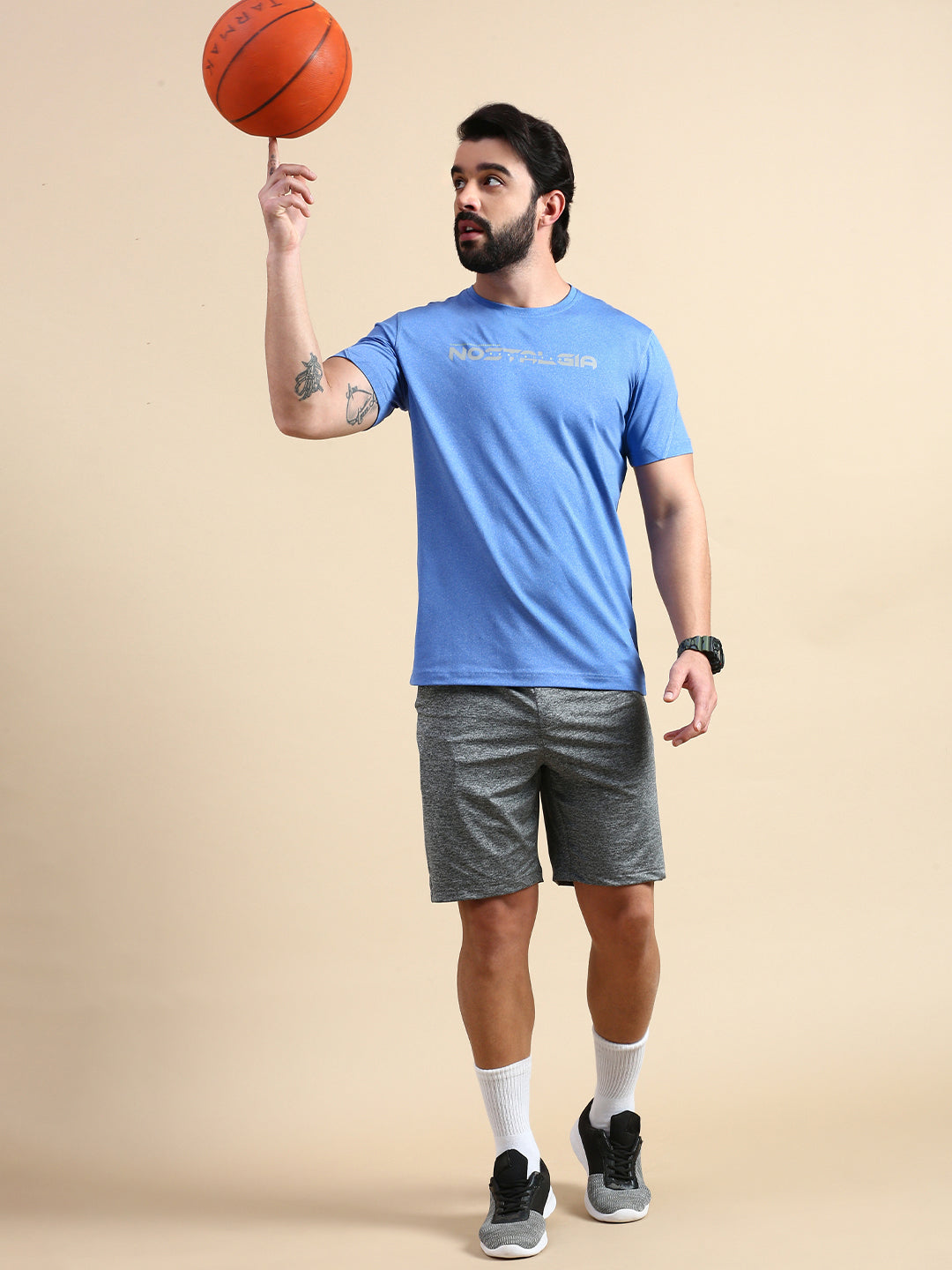 Classic Polo Men's Round Neck Polyester Blue Slim Fit Active Wear T-Shirt | GENX-CREW 19A SF C