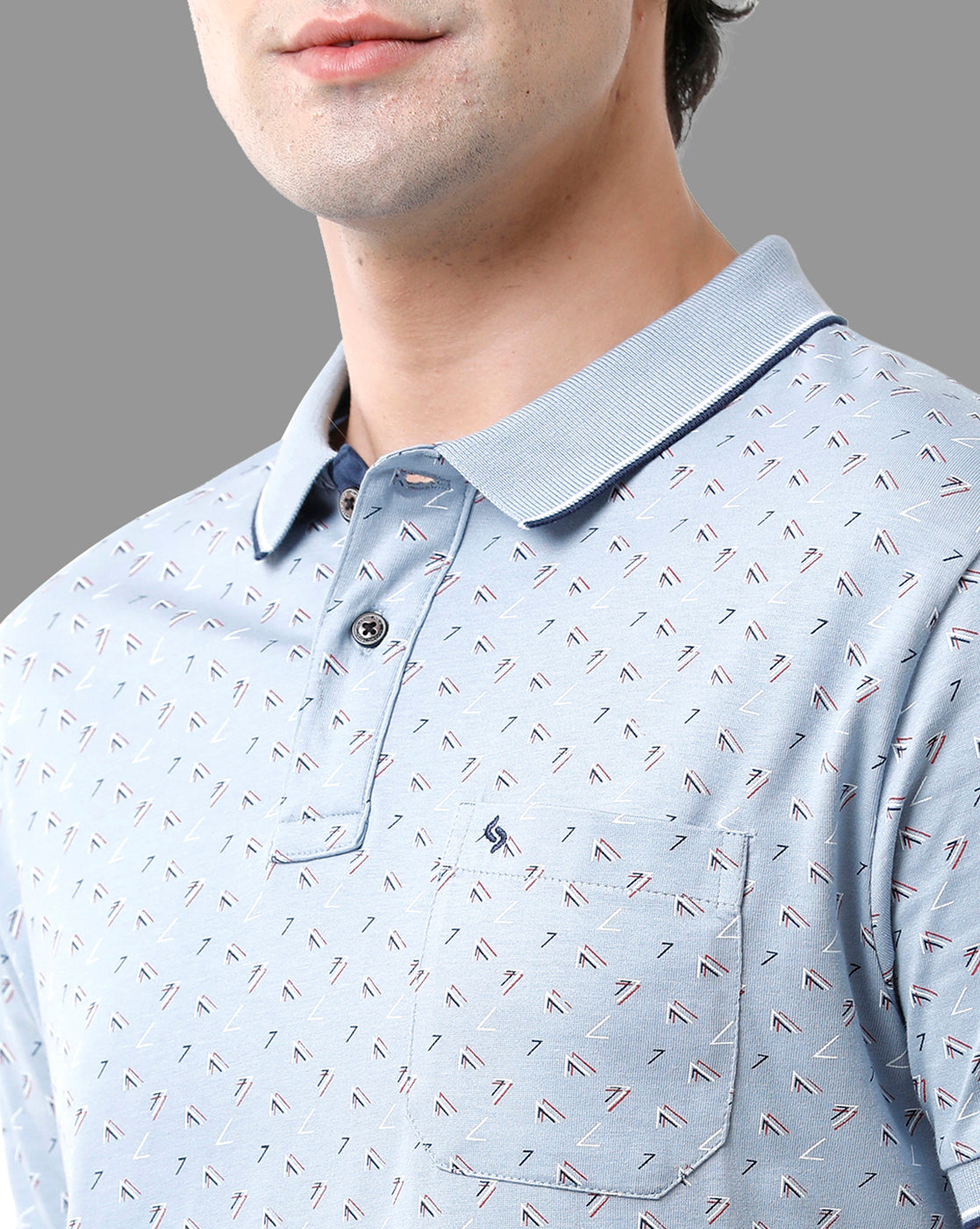 Classic Polo Mens Cotton Half Sleeve Printed Slim Fit Polo Neck Light Blue Color T-Shirt | Bello - 178 B
