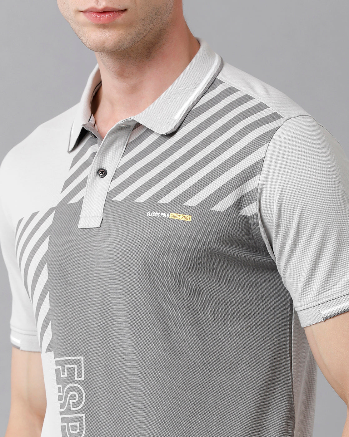 Classic Polo Men's Cotton Printed Half Sleeve Slim Fit Polo Neck Grey Color T-Shirt | Prm - 702 A