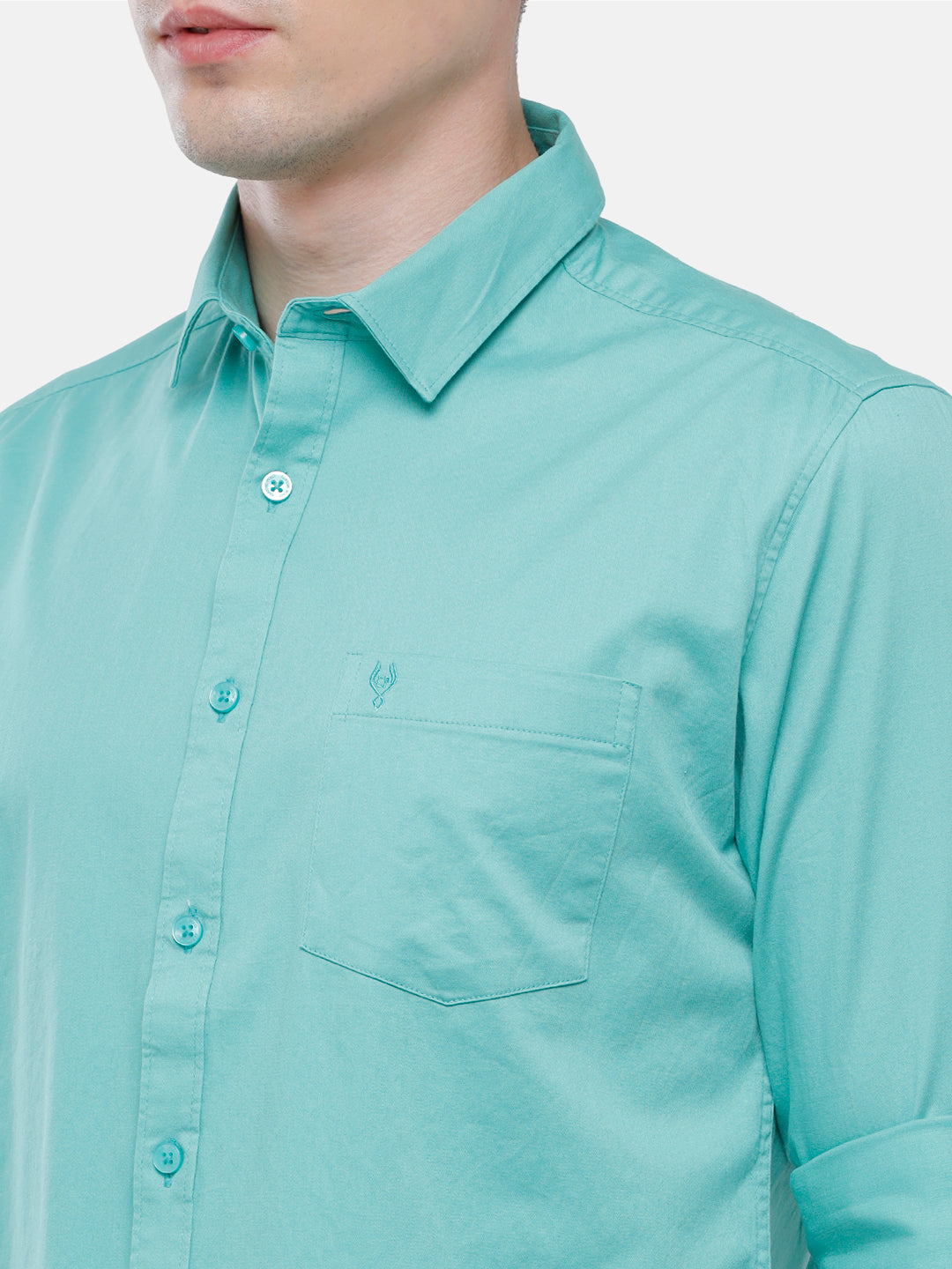 Classic Polo Men's Cotton Light Green Solid Full Sleeve Shirt - Zeus Green