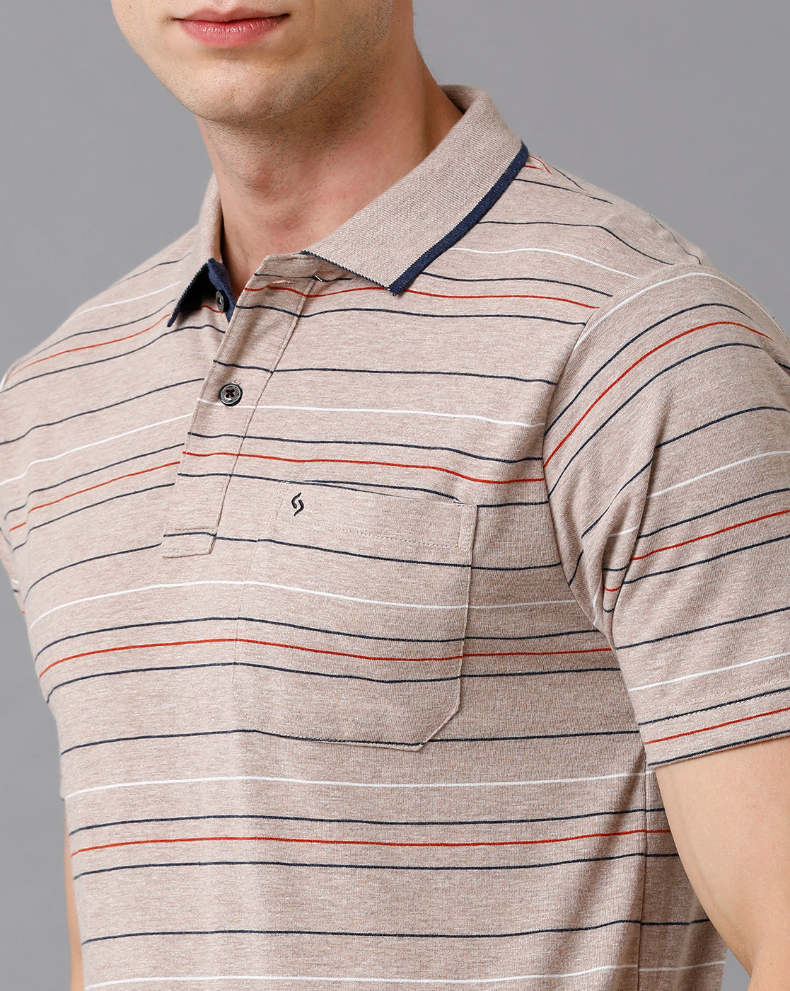 Classic Polo Men's Cotton Blend Striped Authentic Fit Grey T-Shirt | Mel - 215 A