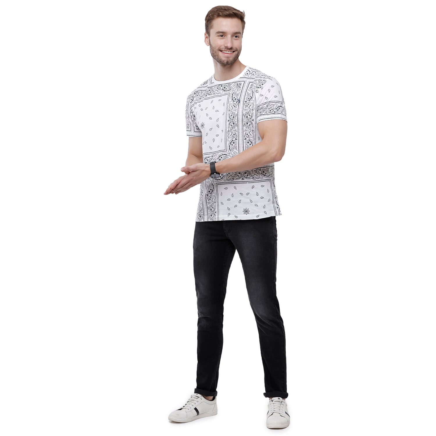 Swiss Club Mens White Printed Slim Fit Half Sleeve Round Neck T-Shirt (CUB - 53 B SF C) T-shirt Swiss Club 