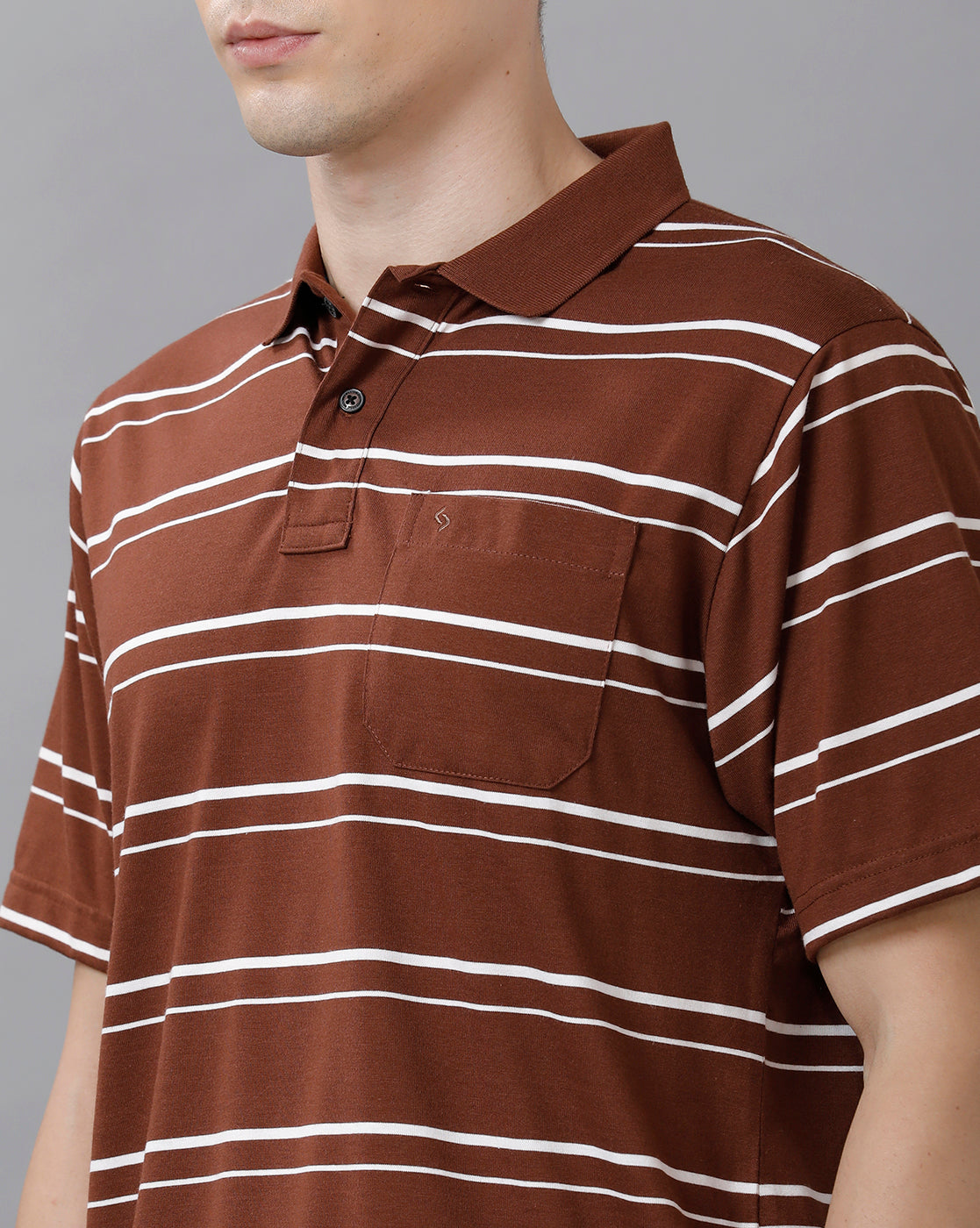 Classic Polo Mens Cotton Blend Striped Half Sleeve Authentic Fit Polo Neck Brown Color T-Shirt | Avon 497 B