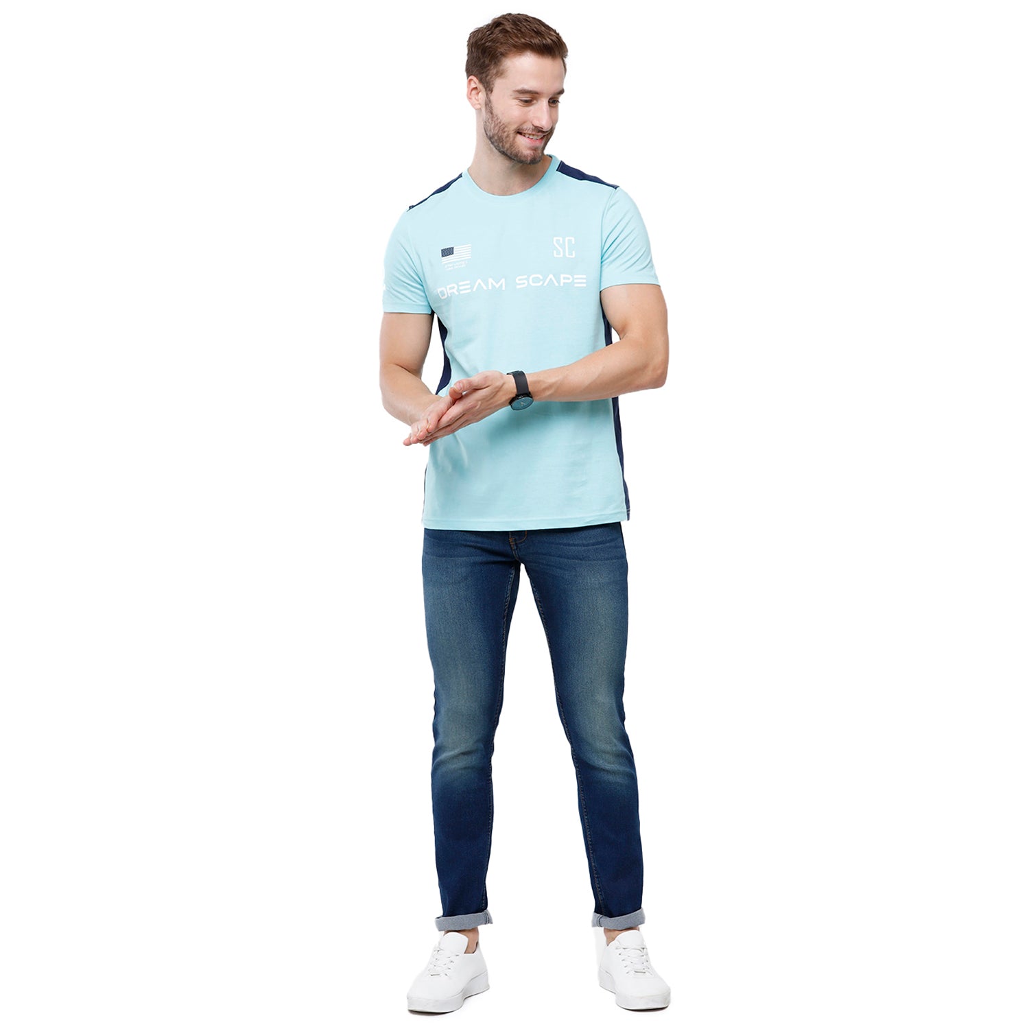 Swiss Club Mens Aqua Chest Print Slim Fit Half Sleeve Round Neck T-Shirt (CUB - 42 B SF C) T-shirt Swiss Club 
