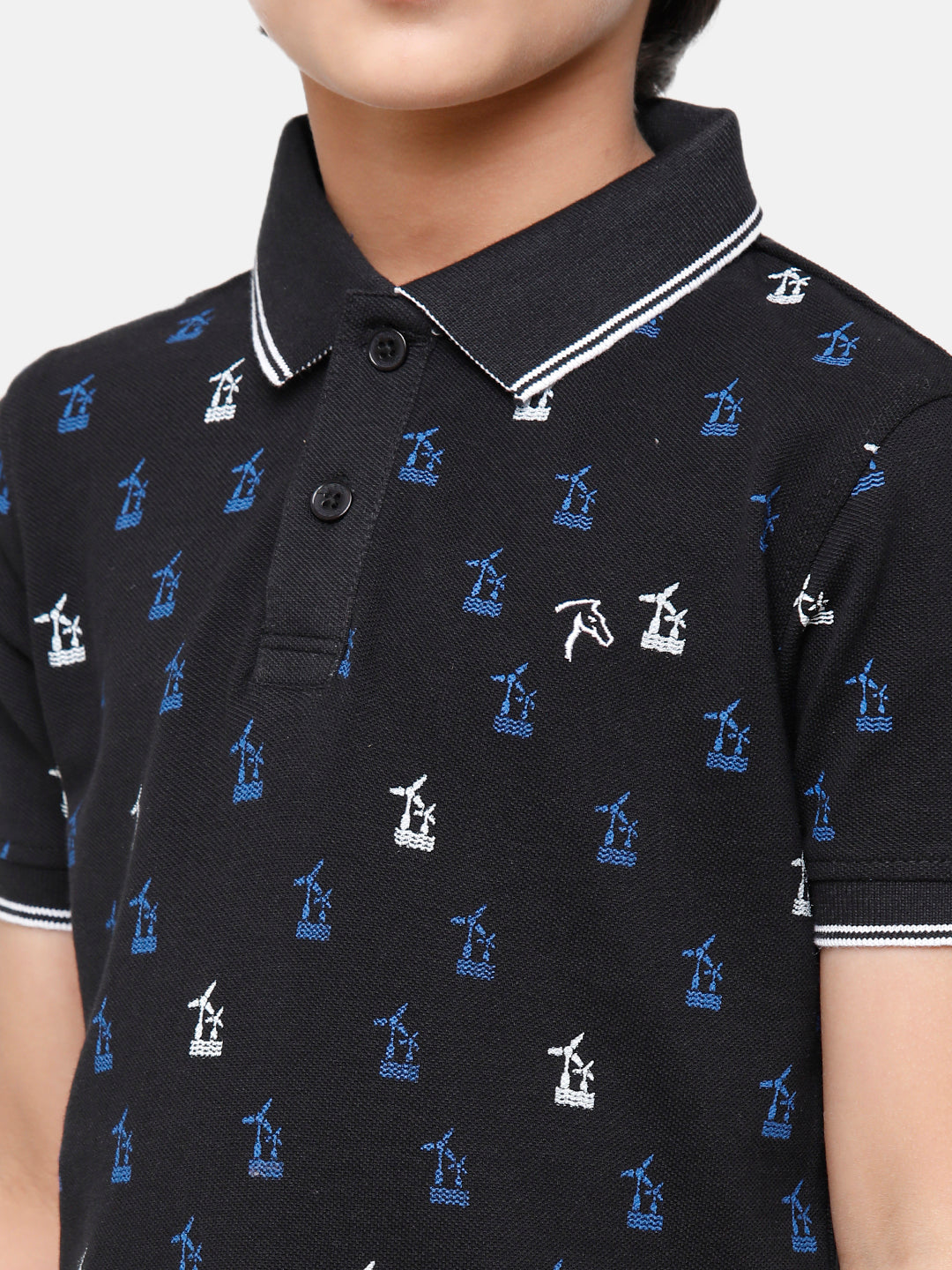CP Boys Black Printed Slim Fit Polo Neck T-Shirt T-shirt Classic Polo 