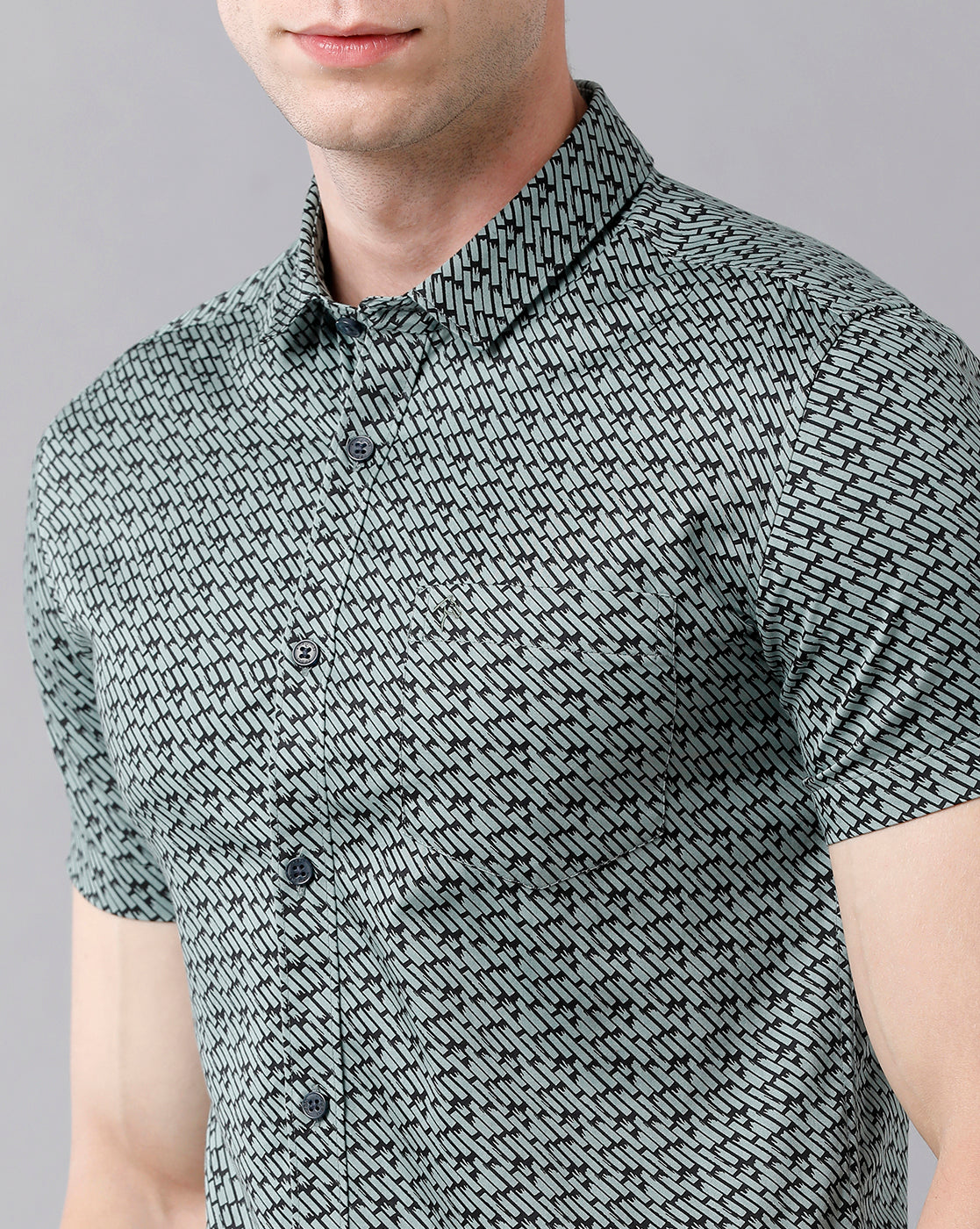 CP BRO Men's Cotton Printed Half Sleeve Slim Fit Polo Neck Grey Color Woven Shirt | Sbn2-14 B