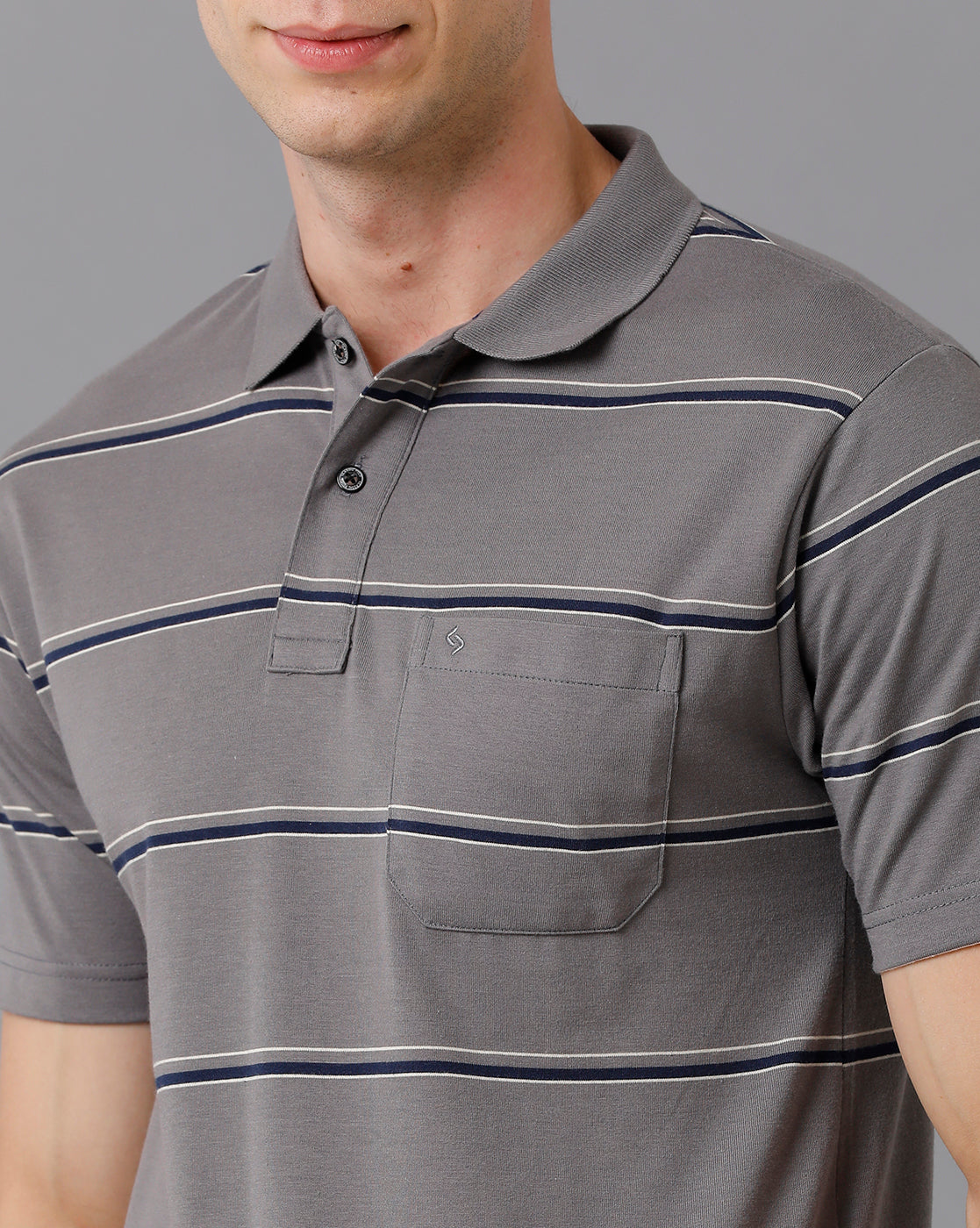 Classic Polo Men's Cotton Blend Striped Authentic Fit Grey T-Shirt | Avon - 501 B