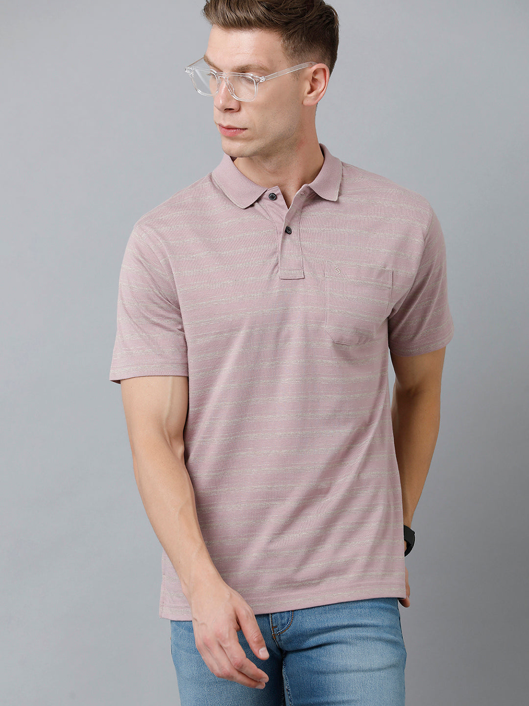 Classic Polo Men's Cotton Half Sleeve Striped Authentic Fit Polo Neck Grape Violet Color T-Shirt | Feeders - 214 B