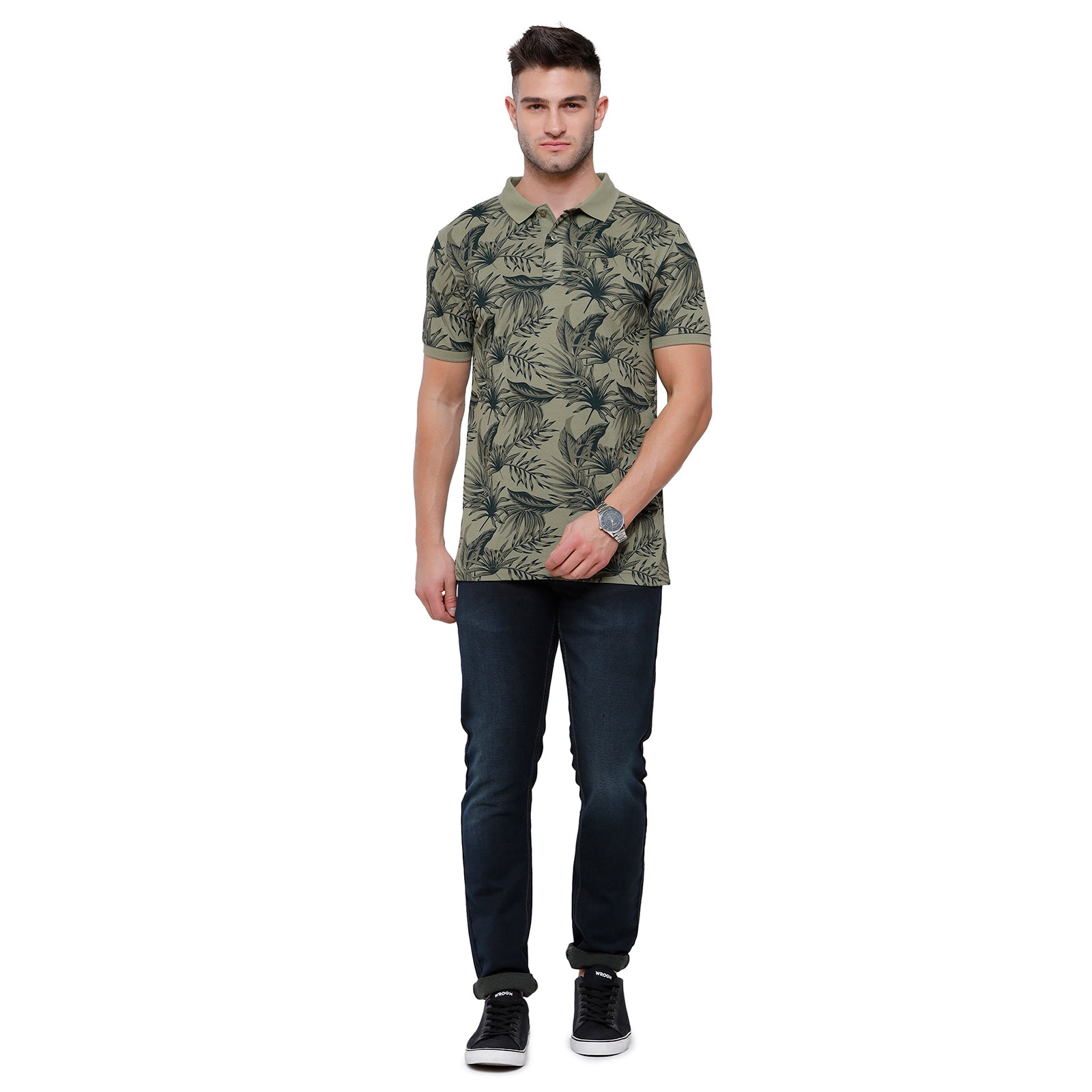 Swiss Club Mens Half Sleeve Printed Slim Fit Polo Neck Green T-Shirt - STAG - 207 A T-shirt Swiss Club 