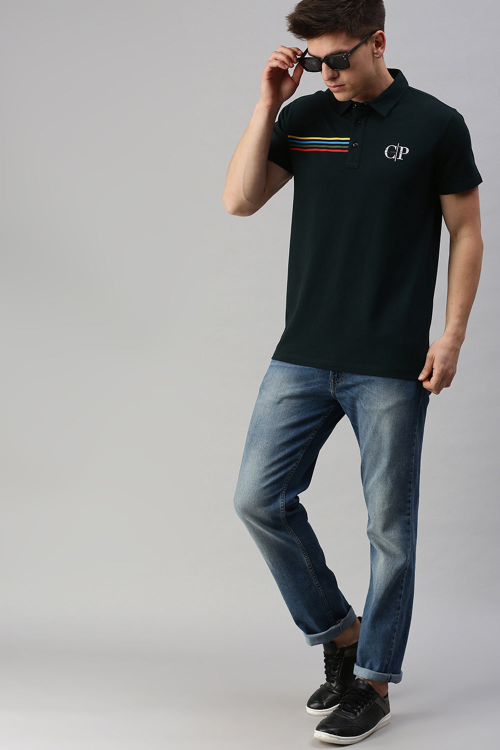 Classic Polo Men's Cotton Half Sleeve Printed Slim Fit Polo Neck Black Color T-Shirt | Unico - 98 B