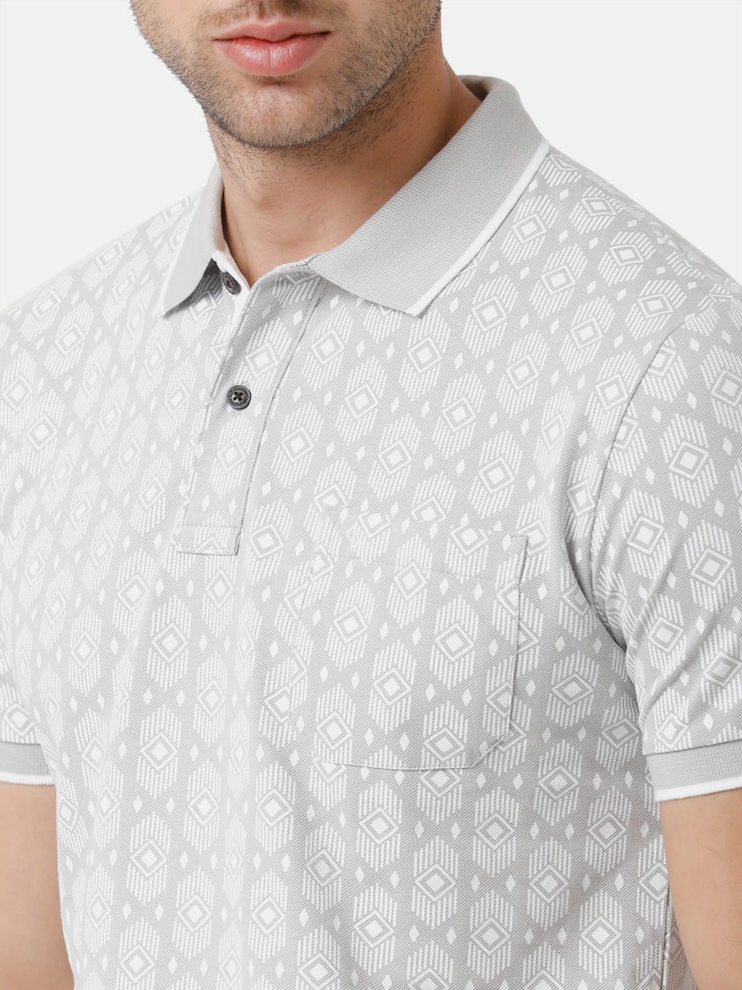 Classic Polo Mens Cotton Half Sleeve Printed Slim Fit Polo Neck Grey Color T-Shirt | Beau 171 B
