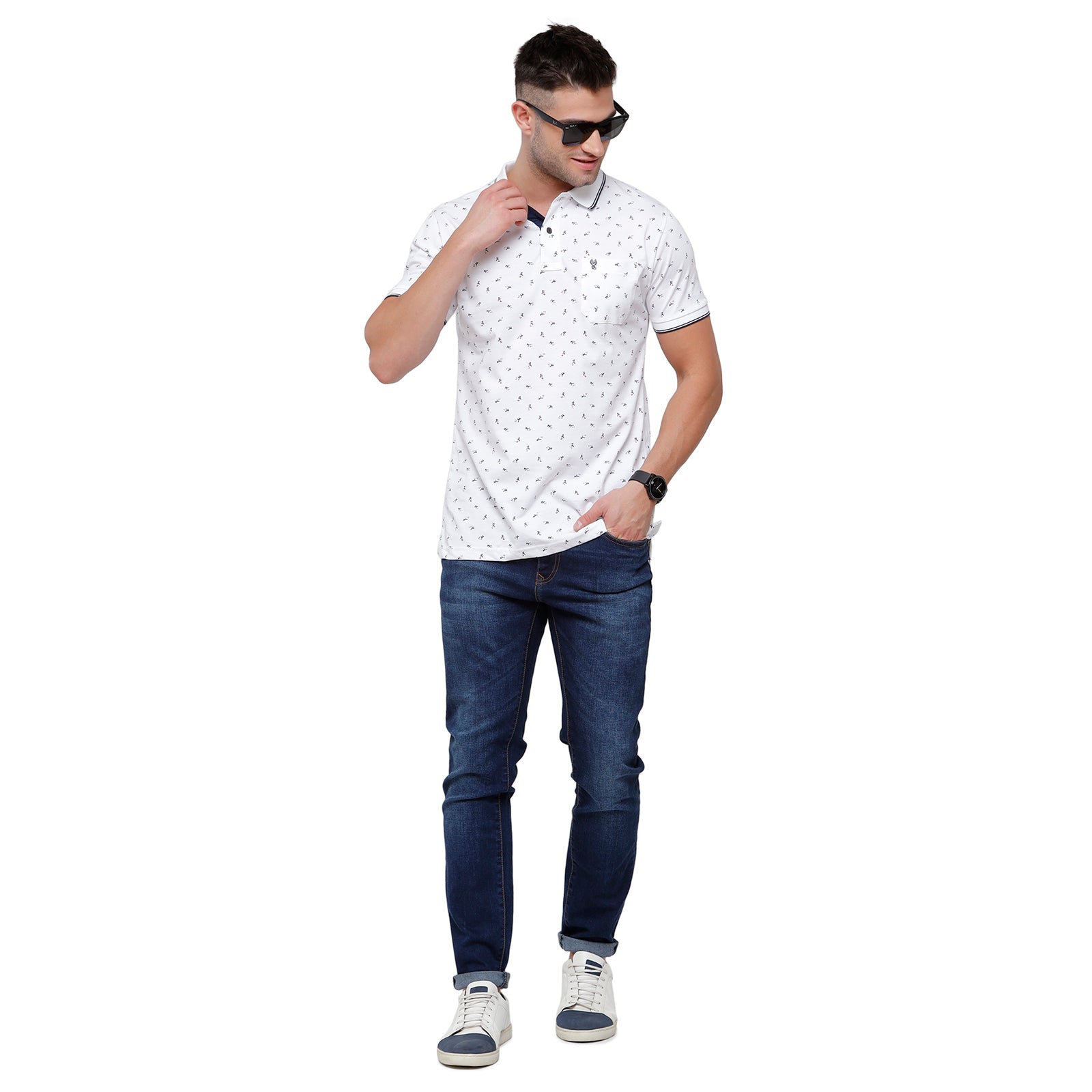Classic Polo Mens Printed Slim Fit Polo Neck White Colour T-Shirt - Bello 164A T-shirt Classic Polo 