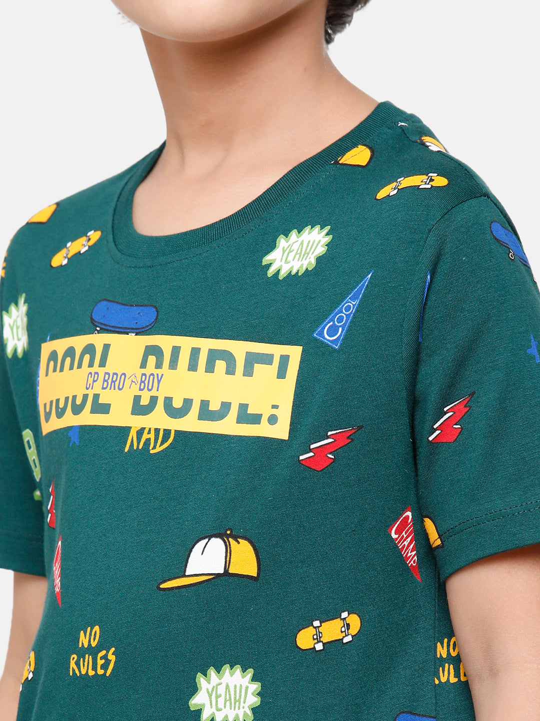 CP Boys Green Printed Slim Fit Round Neck T-Shirt T-shirt Classic Polo 