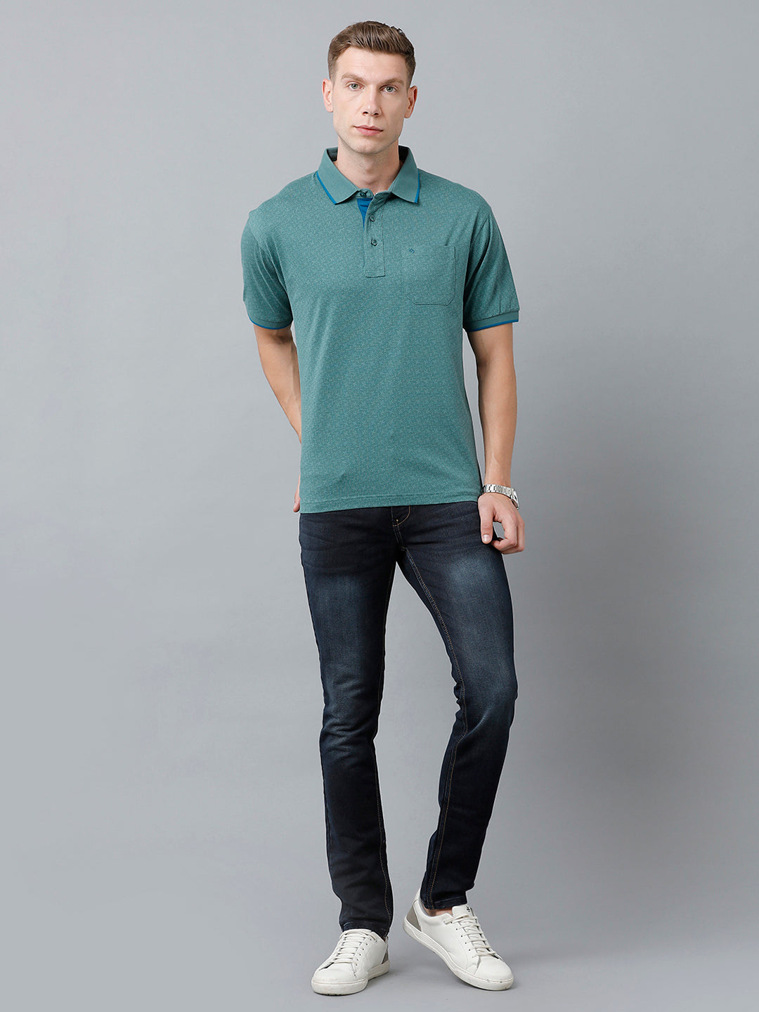 Classic Polo Men's Cotton Half Sleeve Printed Authentic Fit Polo Neck Green Color T-Shirt | Carve Polo - 07 B