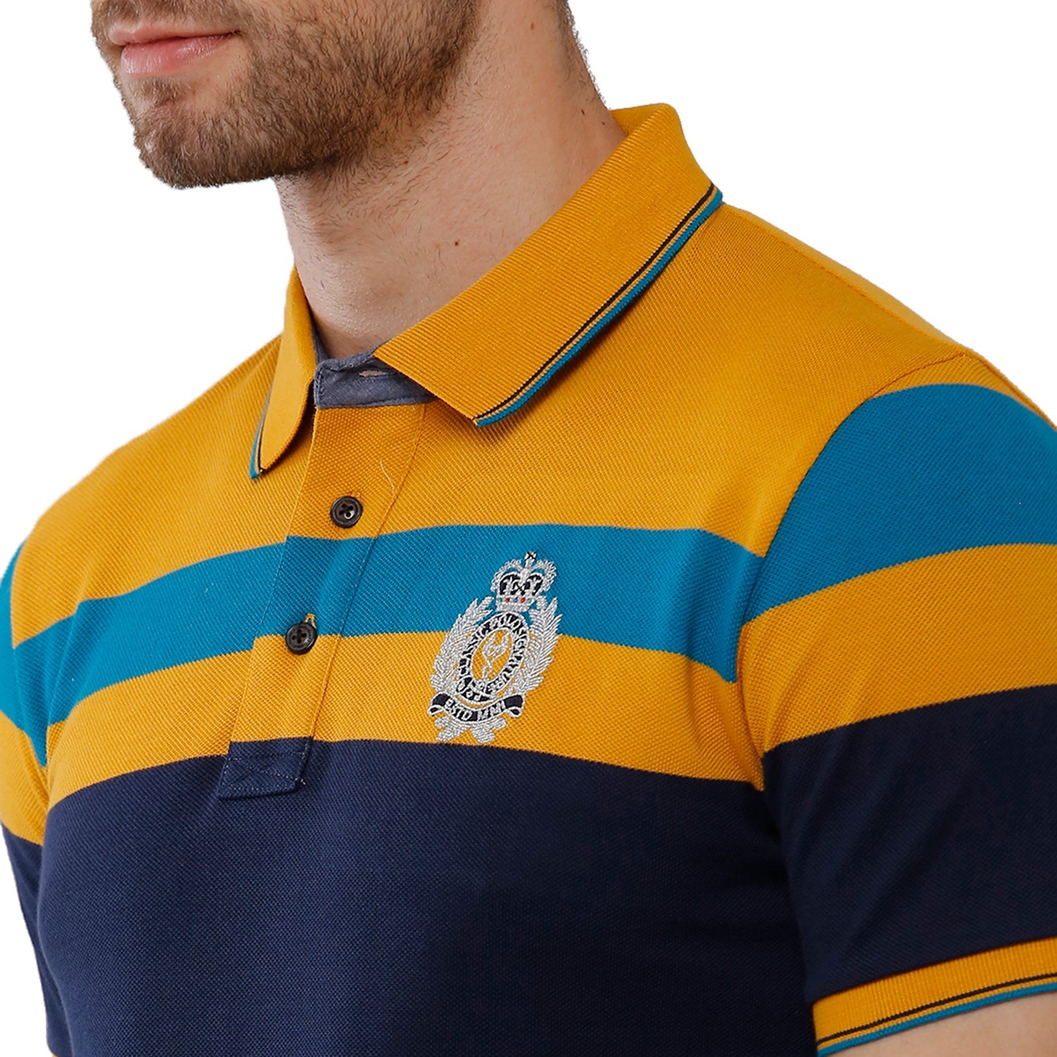 Classic Polo Mens 100% Cotton Multicolor Stripped Slim Fit Polo Neck T-Shirt - VTA 187 B T-shirt Classic Polo 