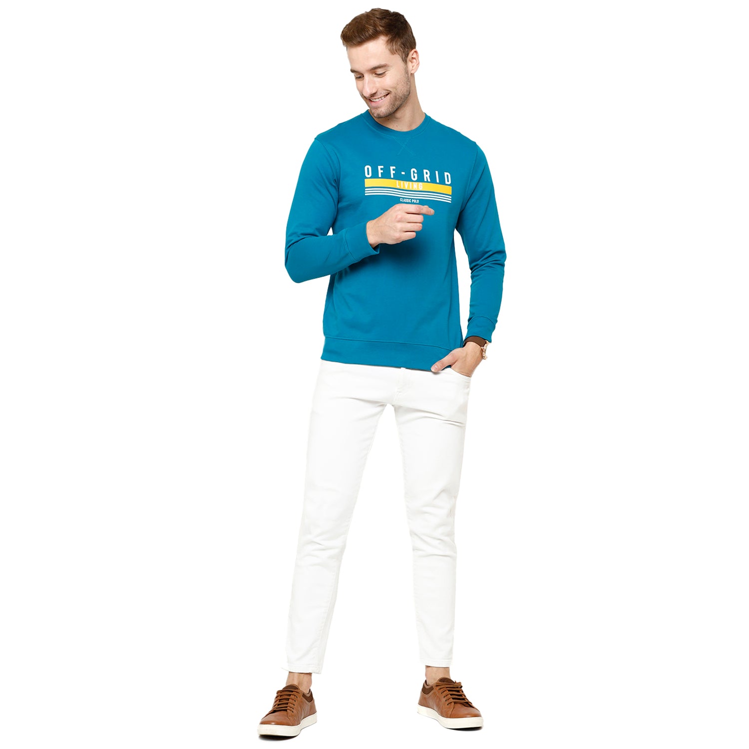 Classic Polo Men's Solid Full Sleeve Azure Blue Sweat Shirt - CPSS-312 A Sweat Shirts Classic Polo 