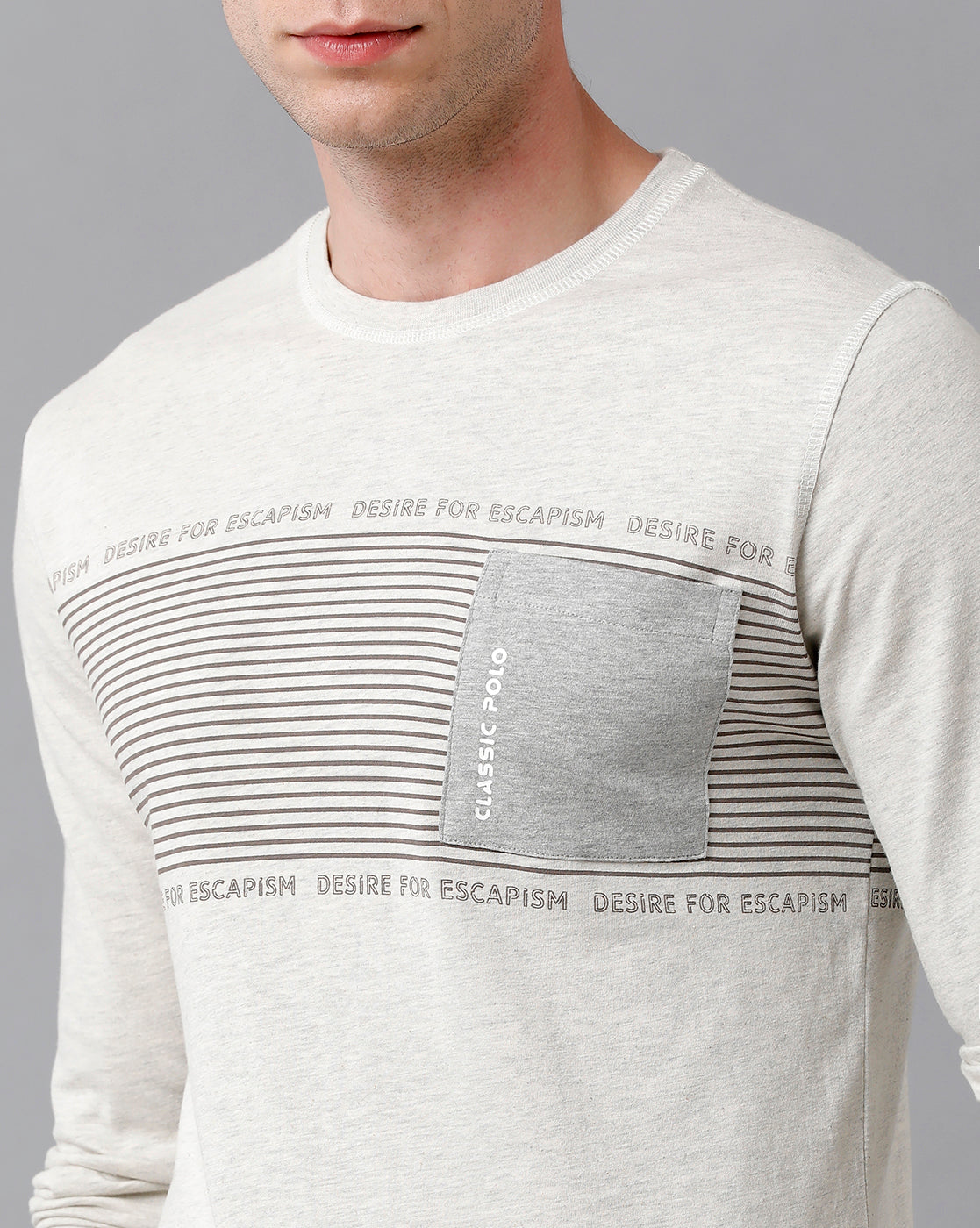 Classic Polo Men's Cotton Printed Full Sleeve Slim Fit Round Neck White Color T-Shirt | Baleno Fs - 478 A