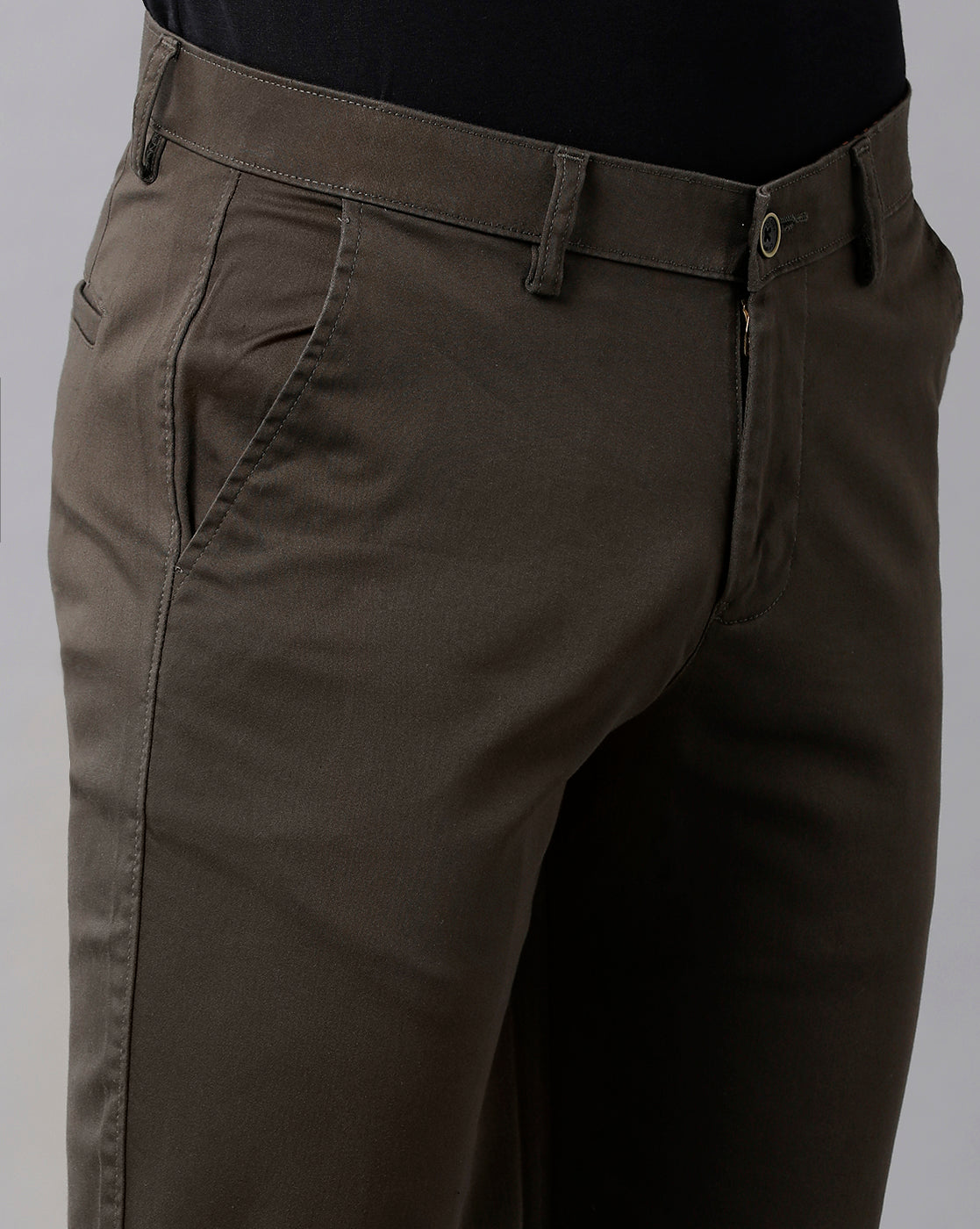 CP BRO Men's Cotton Solid Slim Fit Olive Color Trousers | Tbn2-27 B