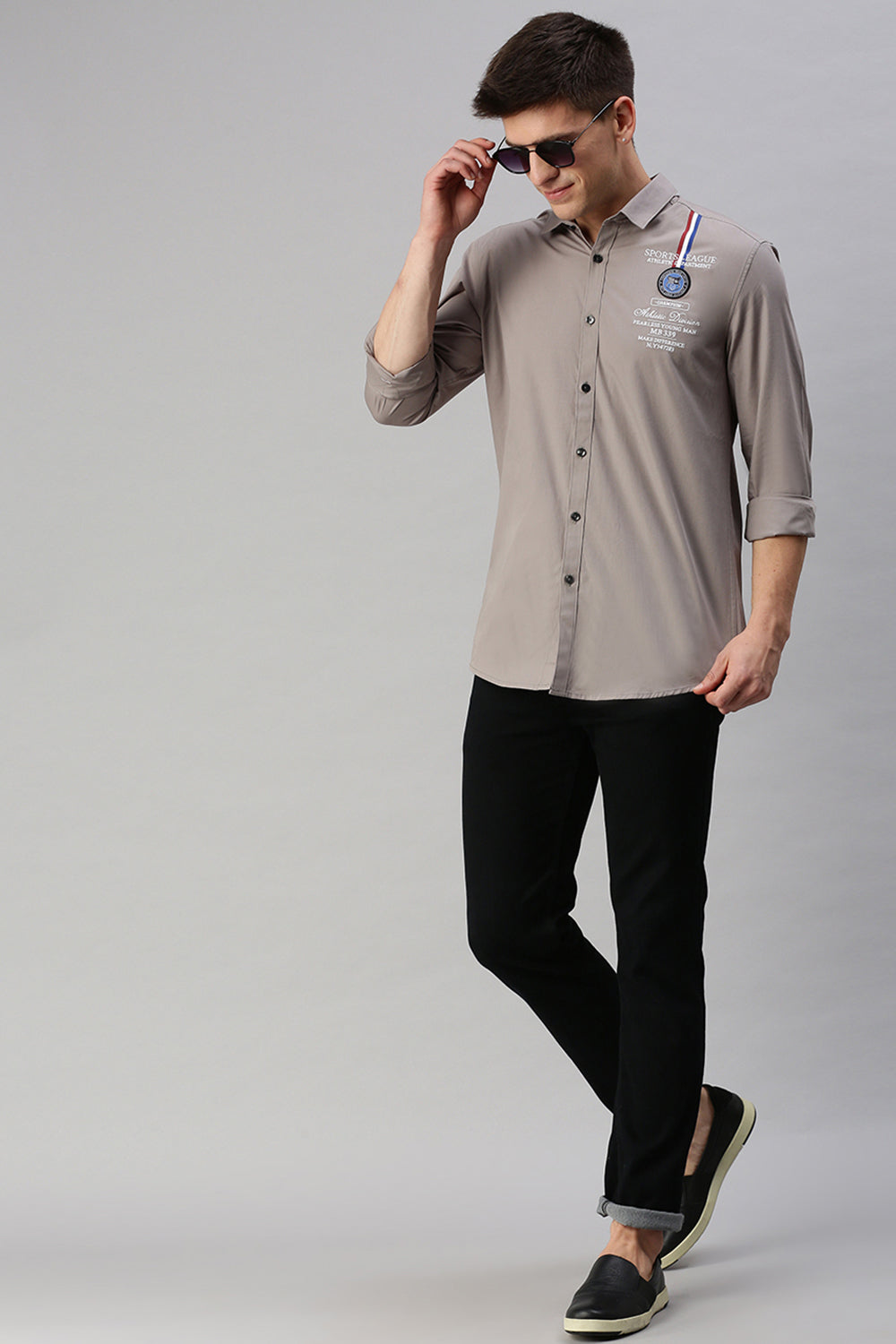 CP BRO Men's Cotton Full Sleeve Solid Slim Fit Collar Neck Cream Color Woven Shirt | Sbo1-58 A