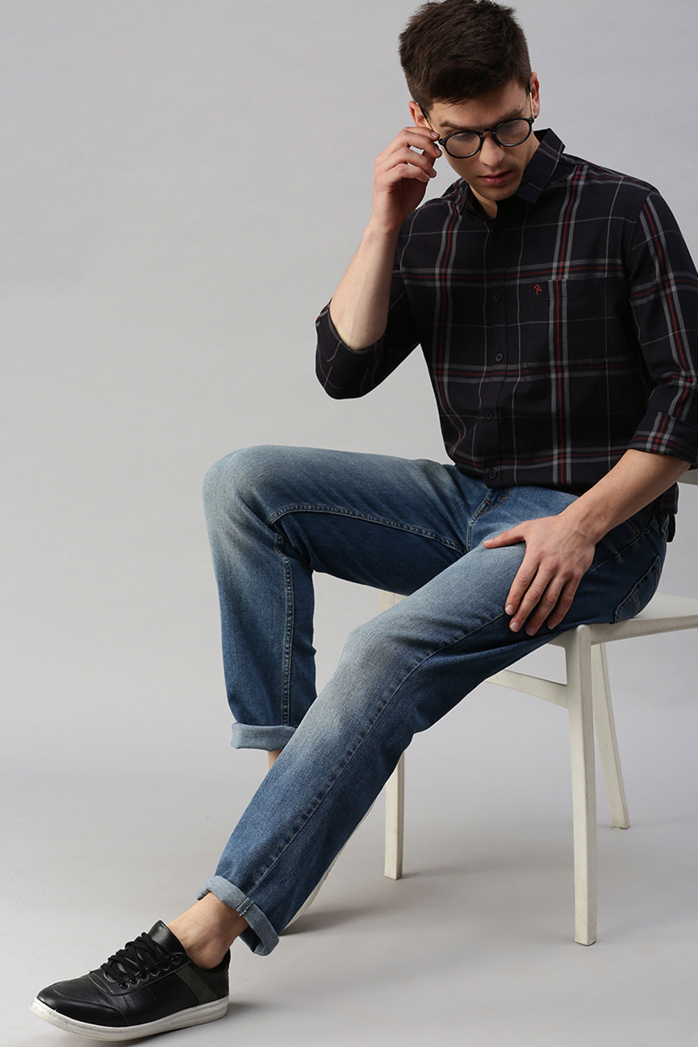 CP BRO Men's Cotton Full Sleeve Checked Slim Fit Collar Neck Black Color Woven Shirt | Sbo1-46 B