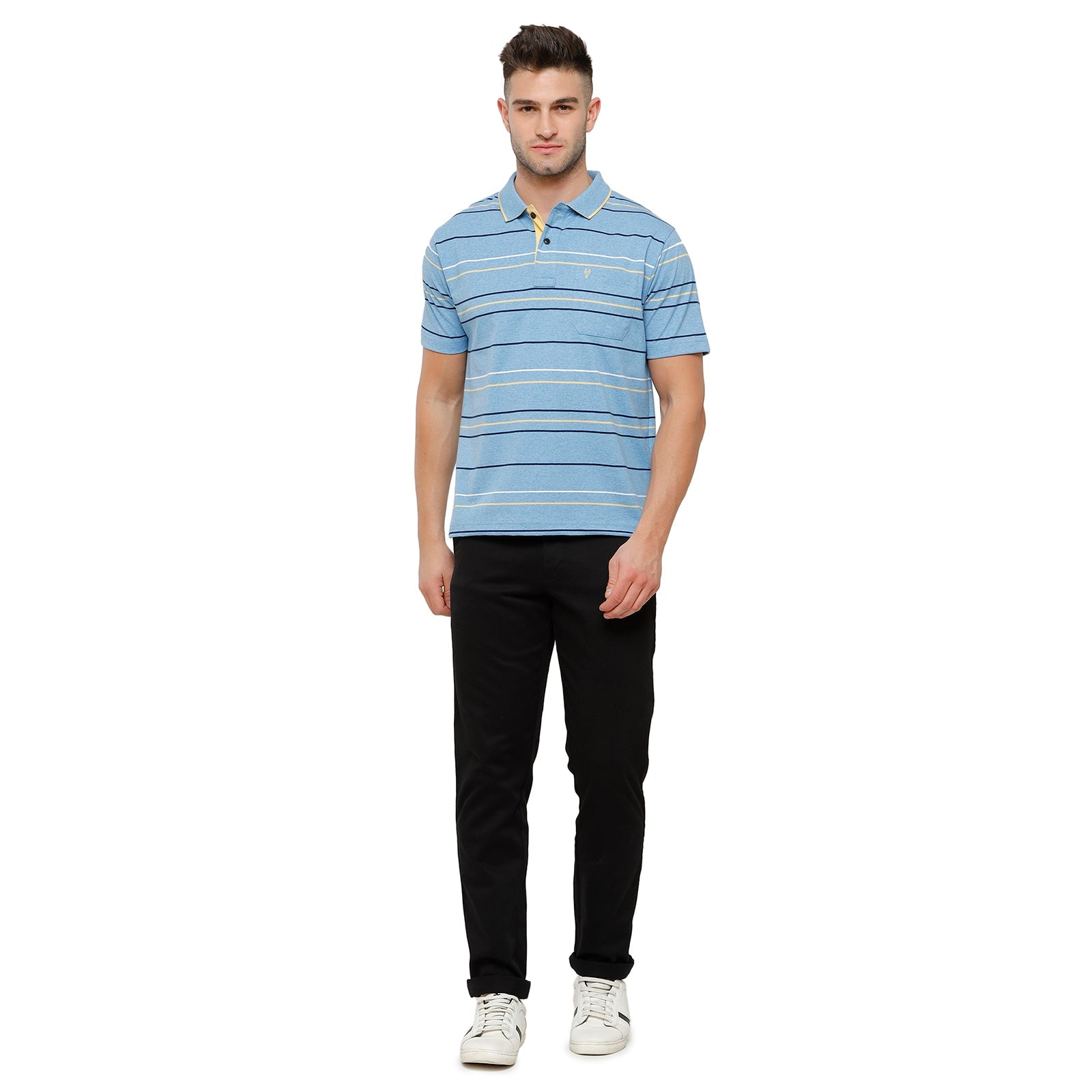 Classic Polo Mens Striped Authentic Fit Polo Neck Sky Blue Colour T-Shirt - MEL 206 B T-shirt Classic Polo 