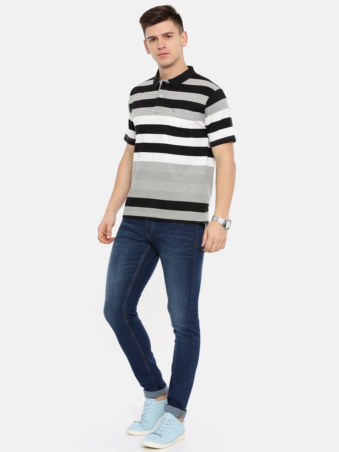 Men's Black with multi colour stripes T-shirt SWISS T-Shirt Swiss Club 