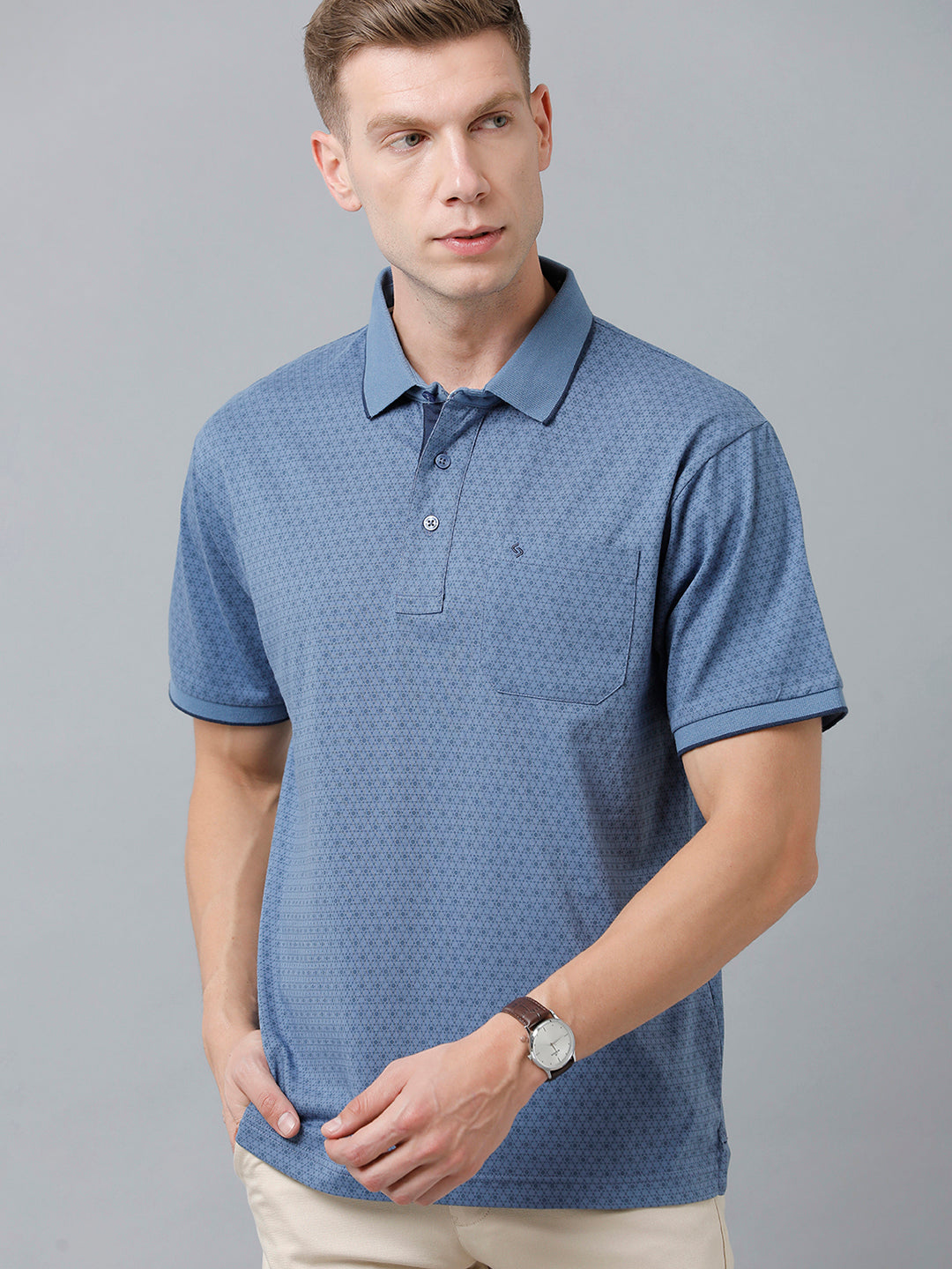 Classic Polo Men's Cotton Half Sleeve Printed Authentic Fit Polo Neck Blue Color T-Shirt | Carve Polo - 08 A