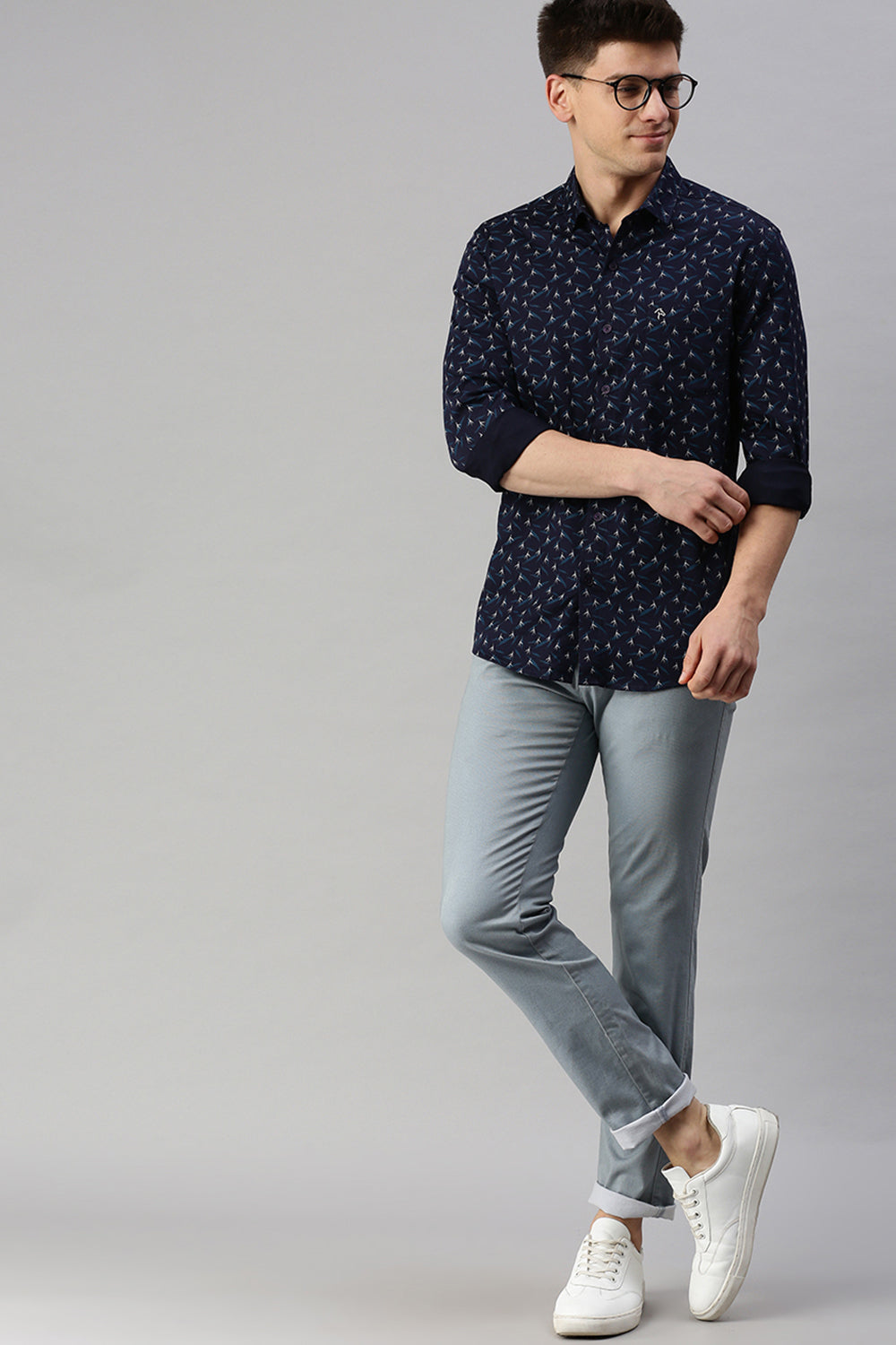 CP BRO Men's Cotton Full Sleeve Printed Slim Fit Collar Neck Navy Color Woven Shirt | Sbo1-11 C