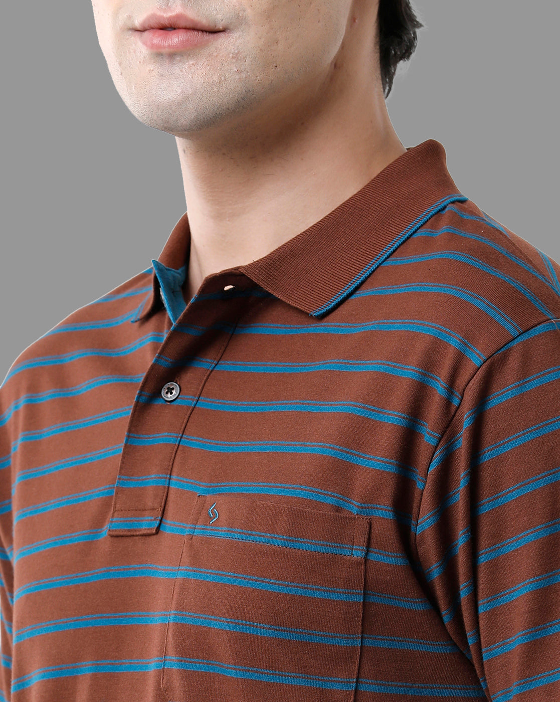 Classic Polo Mens Cotton Half Sleeve Striped Authentic Fit Polo Neck Brown Color T-Shirt | Feeders - 208 A