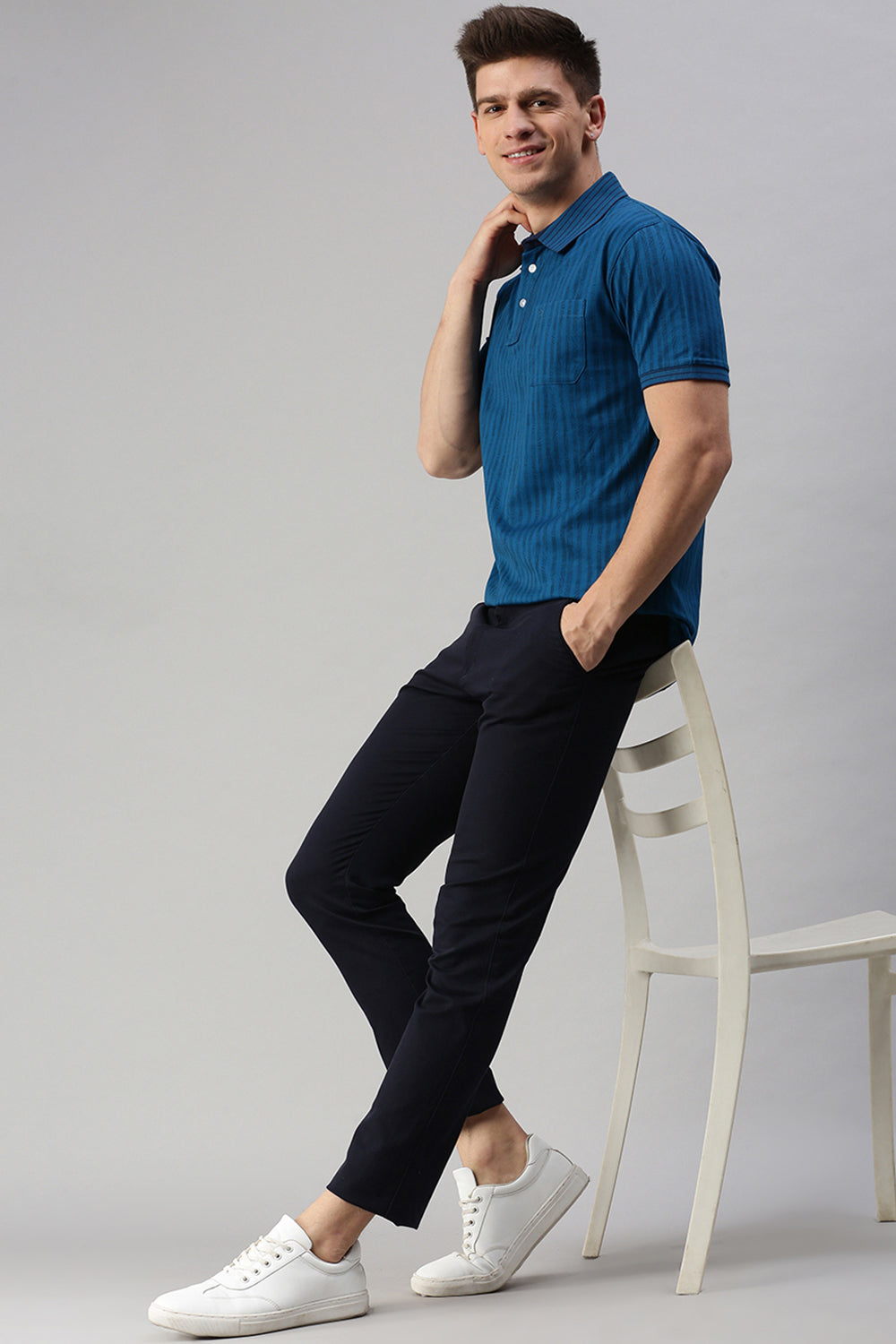 Classic Polo Men's Cotton Half Sleeve Printed Slim Fit Polo Neck Blue Color T-Shirt | Scant - 19 A