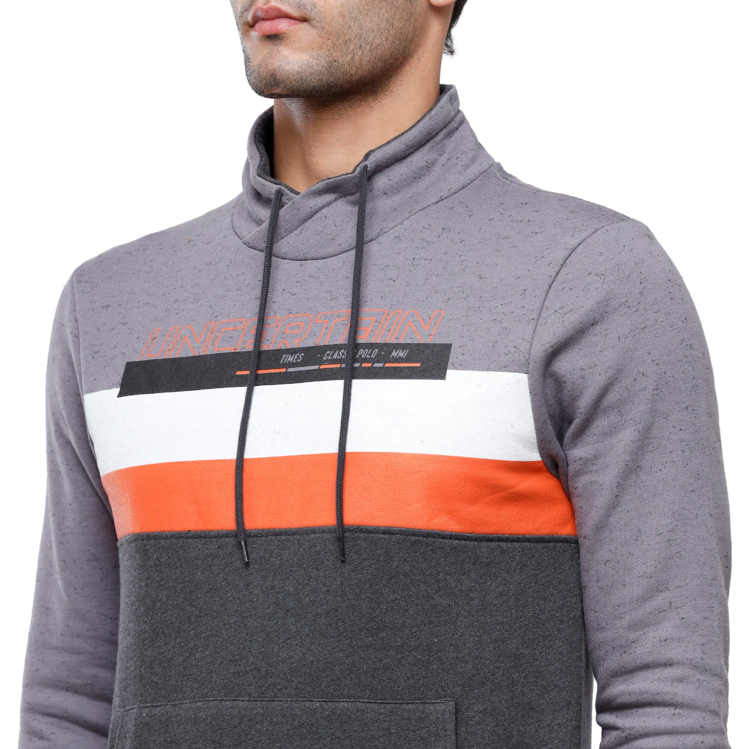 Classic Polo Men's Color Block Full Sleeve Grey H Neck Sweat Shirt - CPSS-324 B Sweat Shirts Classic Polo 
