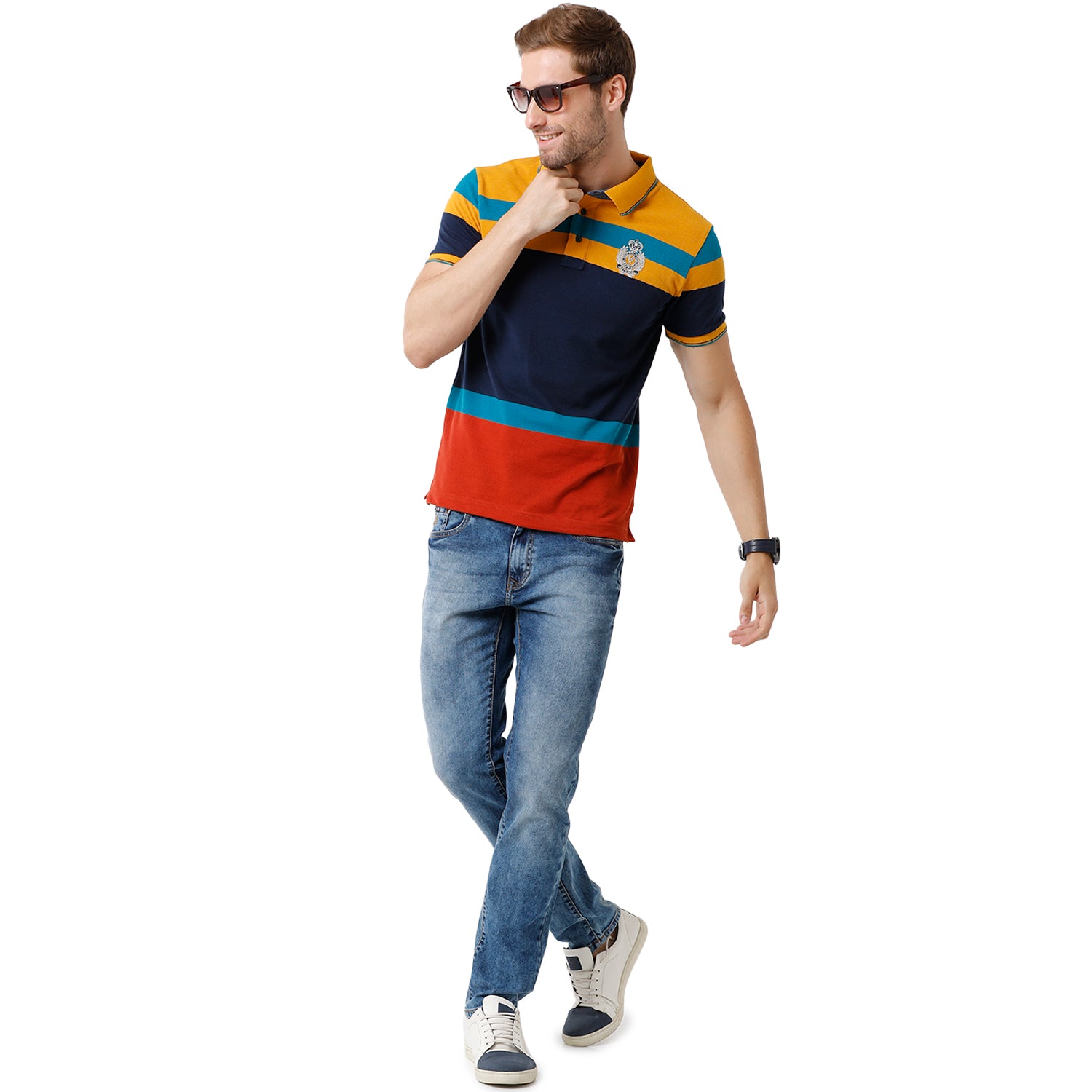 Men's Multi Color Half Sleeve Polo Neck Striped T Shirt - VTA - 187 B SF P T-shirt Classic Polo 