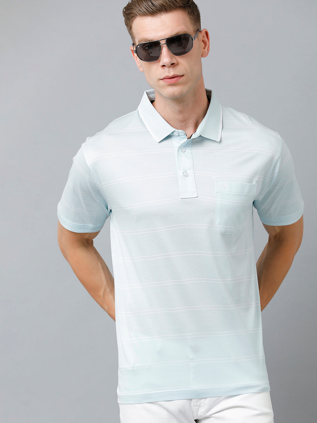 Classic Polo Men's Cotton Half Sleeve Striped Authentic Fit Polo Neck Sky Blue Color T-Shirt | Ultimo - 303 B