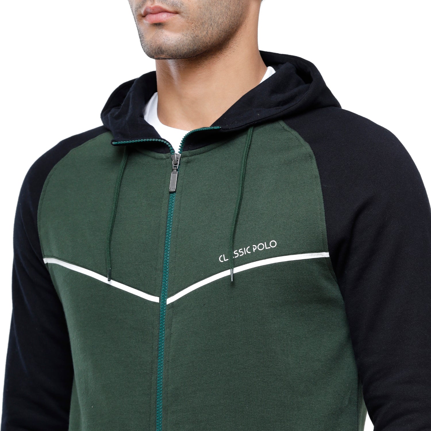 Classic Polo Men's Color Block Full Sleeve Green & Black Hooded Sweat Shirt - CPSS-325A Sweat Shirts Classic Polo 