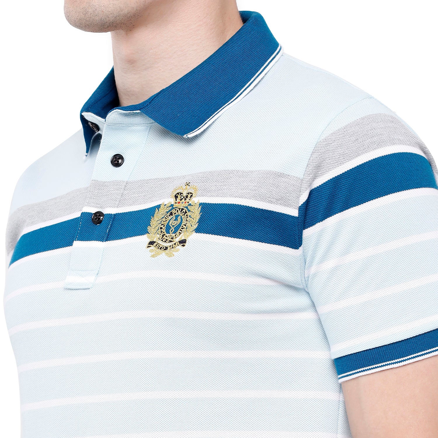 Classic Polo Mens Sky Blue Stripes Half Sleeve Slim Fit T-Shirt (VTA - 190 A SF P) T-shirt Classic Polo 