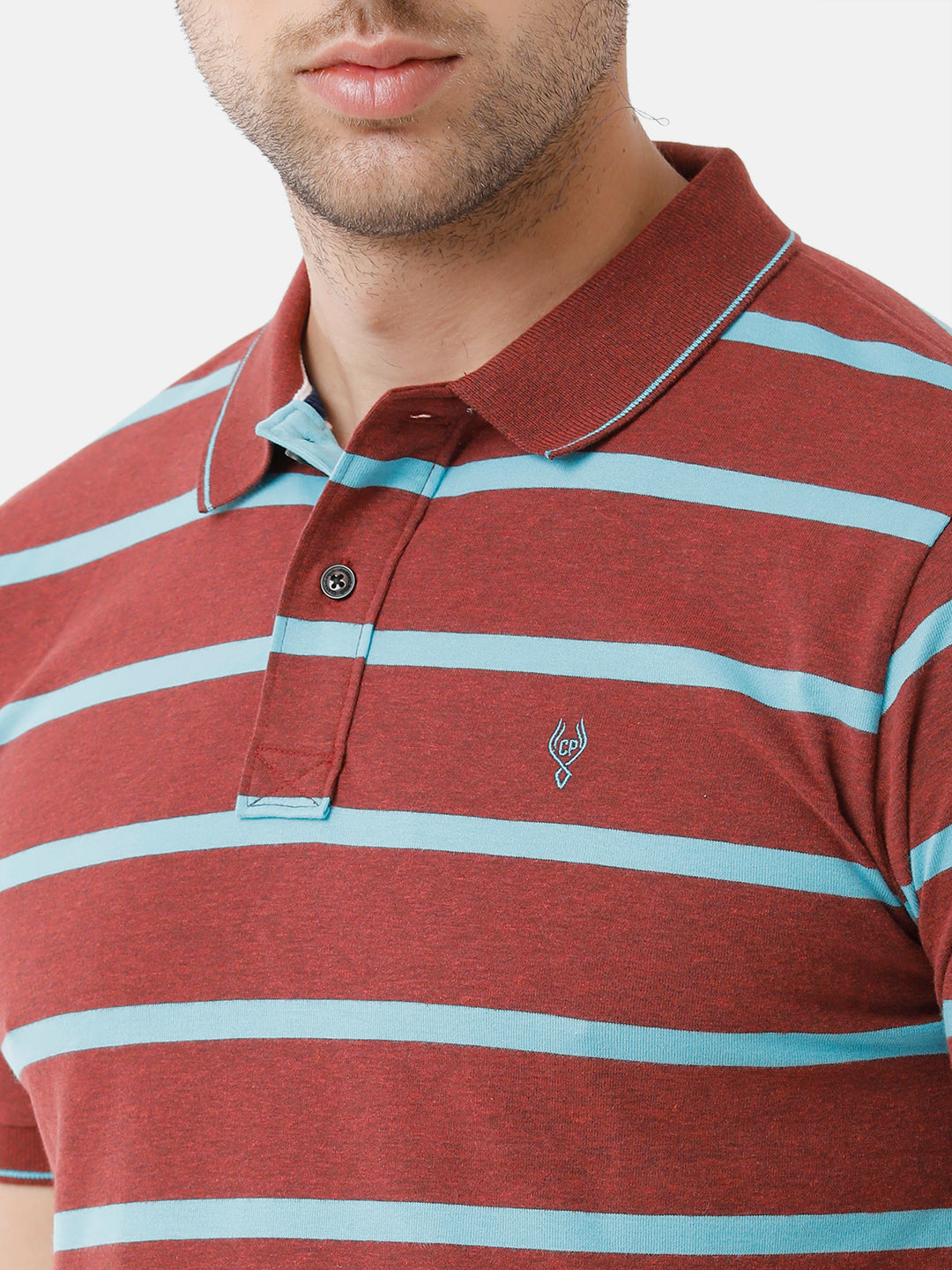Classic Polo Mens Cotton Striped Half Sleeve Slim Fit Polo Neck Maroon Color T-Shirt | Cpeg 273 B