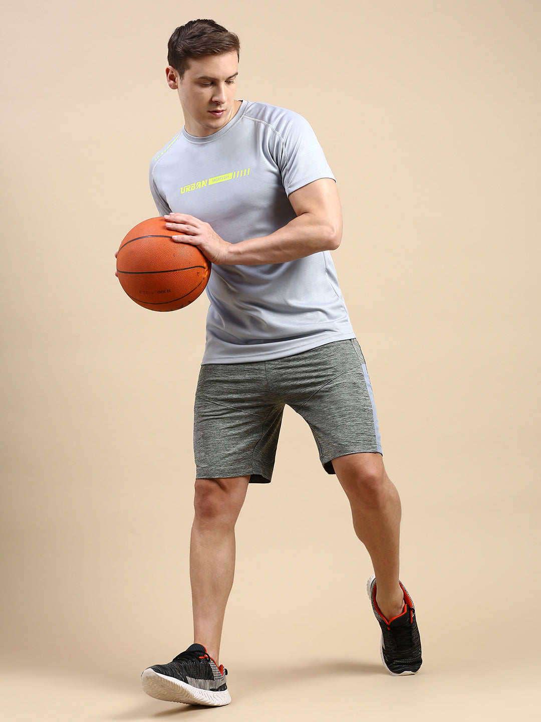 Classic Polo Men's Polyster Light Grey Slim Fit Active Wear Shorts